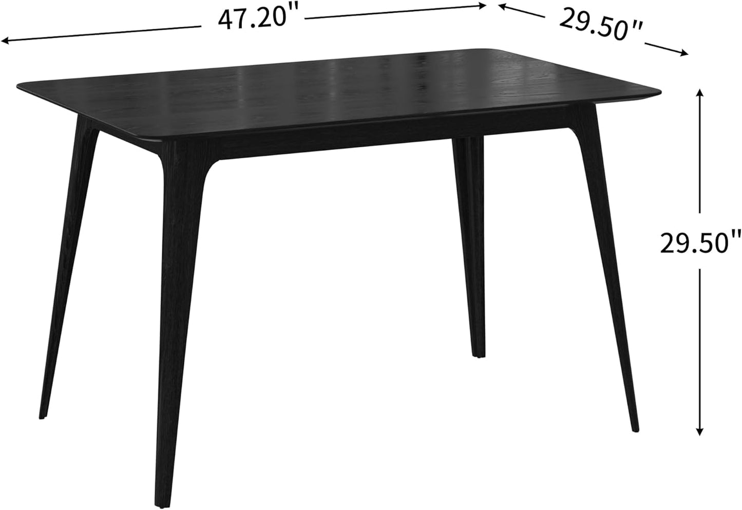 Mid-Century Modern Solid Wood Dining Table with Tapered Lesg for 4 People, 47.2inch, Kitchen or Living Room Furniture, Black