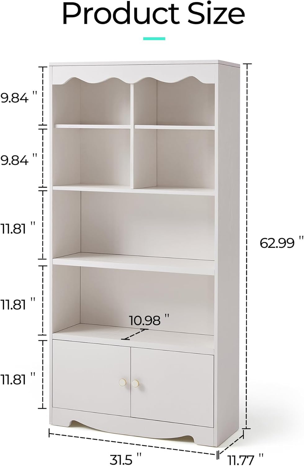 LINSY HOME 5 Shelf Bookcase Wooden, 63" Tall Bookshelf with Doors, Open Floor Standing Cube Shelf Bookcase Libreros, Beige Modern Book Shelf for Bedroom, Living Room, Home Office, White Oak