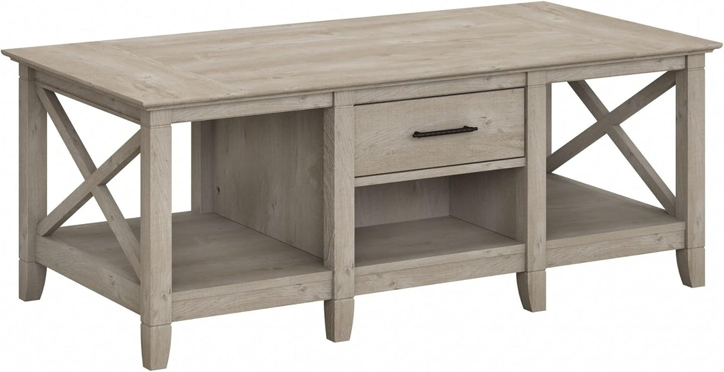 Bush Furniture Key West Coffee Table with Storage in Washed Gray