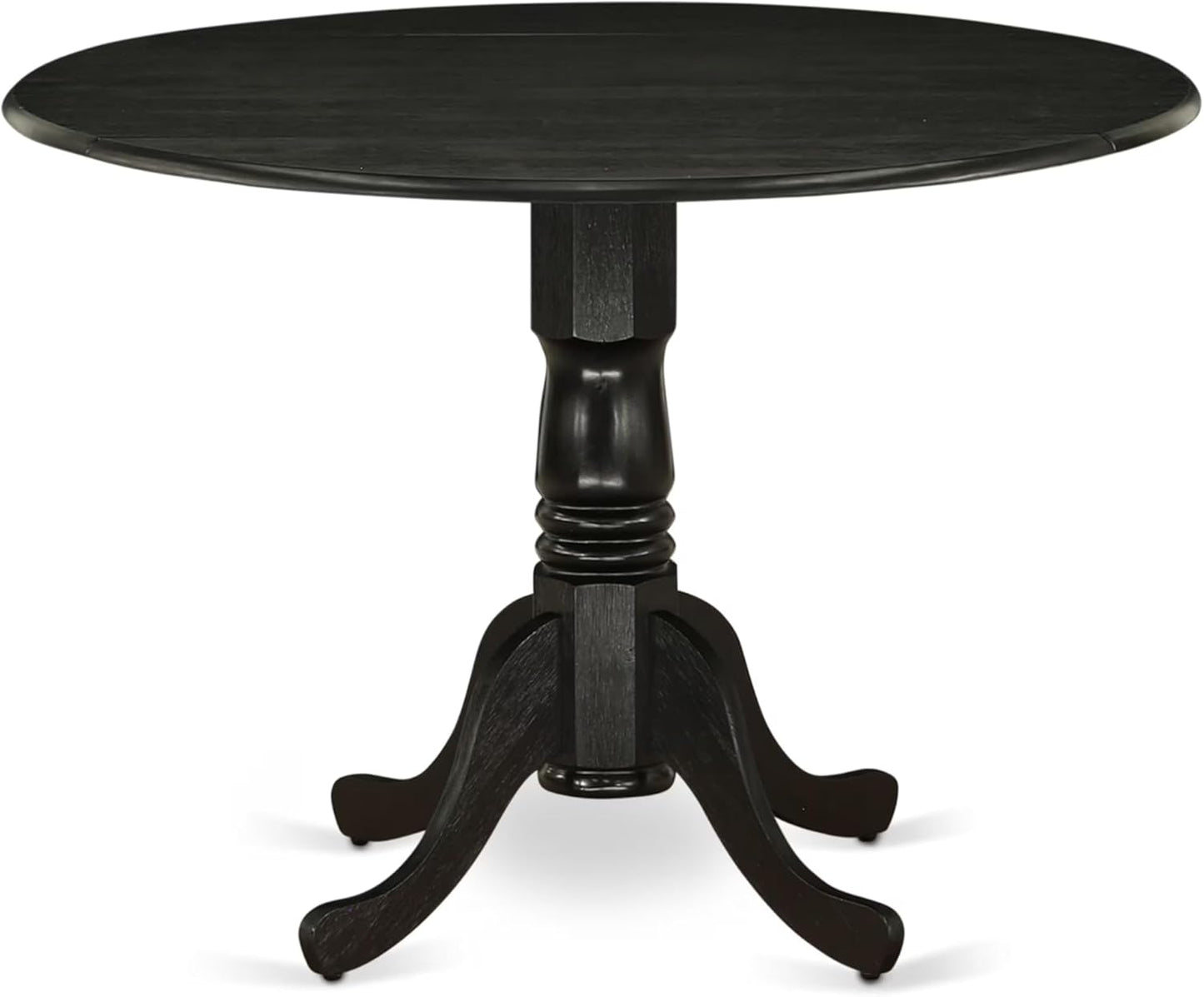 East West Furniture DMAB3-ABK-24 3 Piece Modern Dining Table Set Contains a Round Wooden Table with Dropleaf and 2 Black Color Linen Fabric Upholstered Chairs, 42x42 Inch, Wirebrushed Black