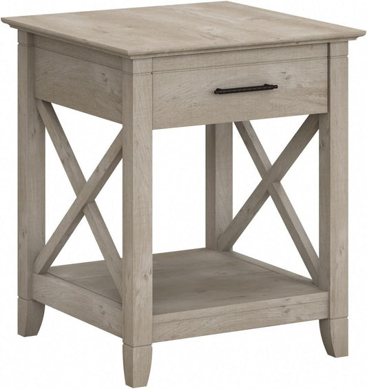 Bush Home End Table with Drawer, Nightstand with Storage, Living Room and Bedroom Furniture, Key West Collection, Washed Gray