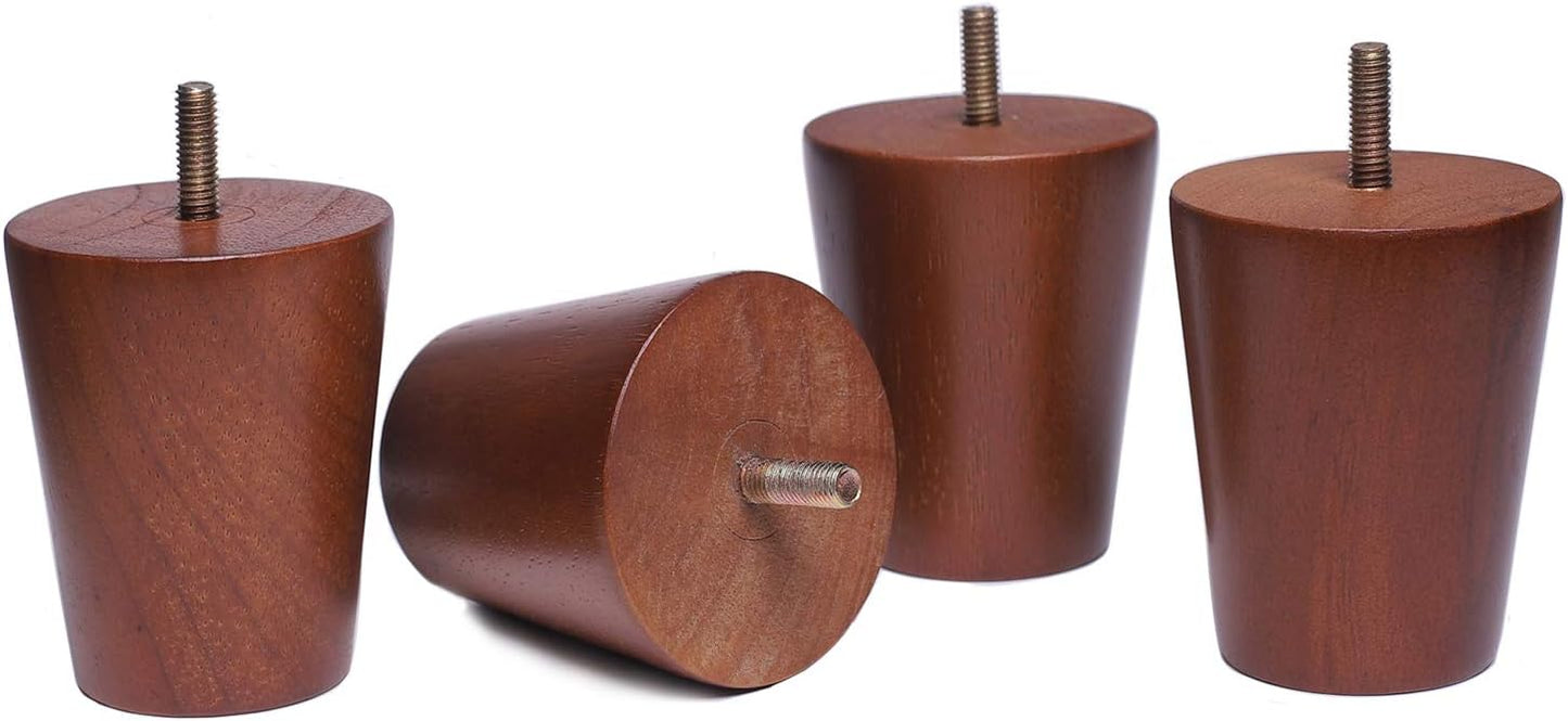Round Wood Sofa/Couch/Chair/Ottoman Solid Wood Leg Walnut Finish (4 Inches,Set of 4)