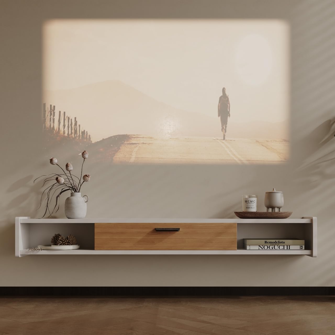 70'' Floating TV Stand,Wall Mounted TV Console,Floating TV Cabinet,Under TV Shelf for Bedroom Living Room(White)