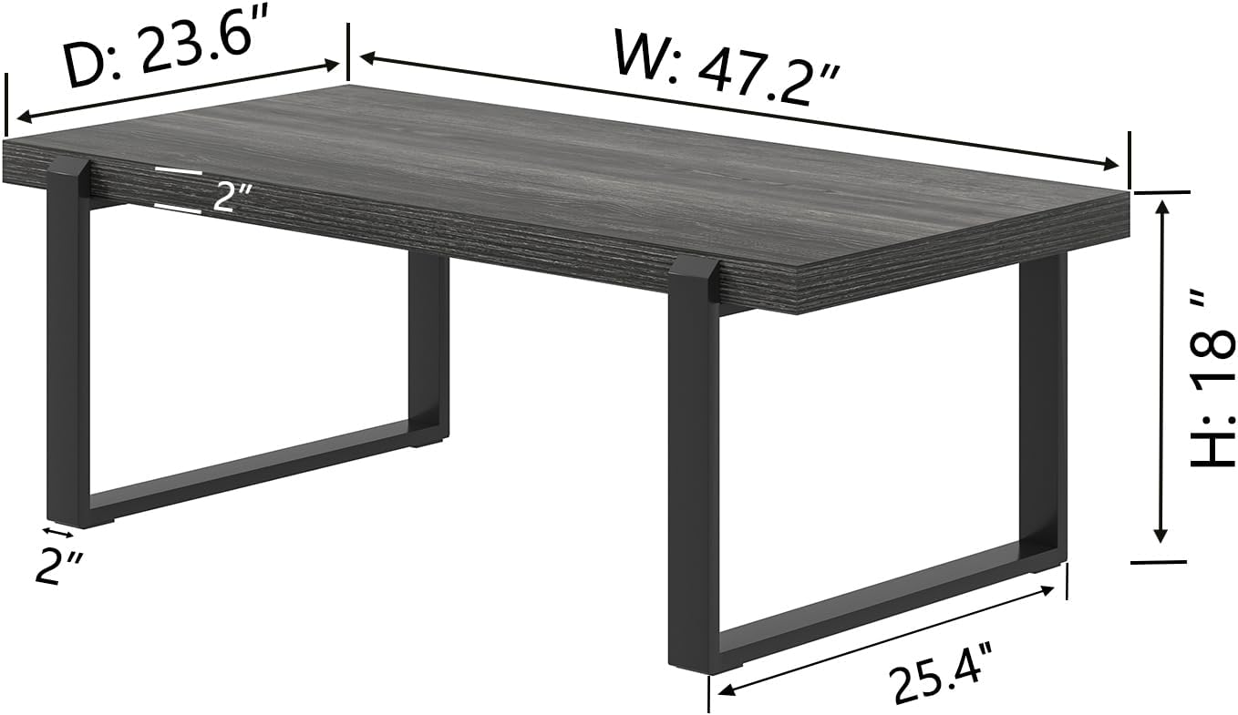 FOLUBAN Industrial Coffee Table, Rustic Wood and Metal Center Table, Modern Rectangle Cocktail Tea Table for Living Room, Dark Gray, 47 Inch