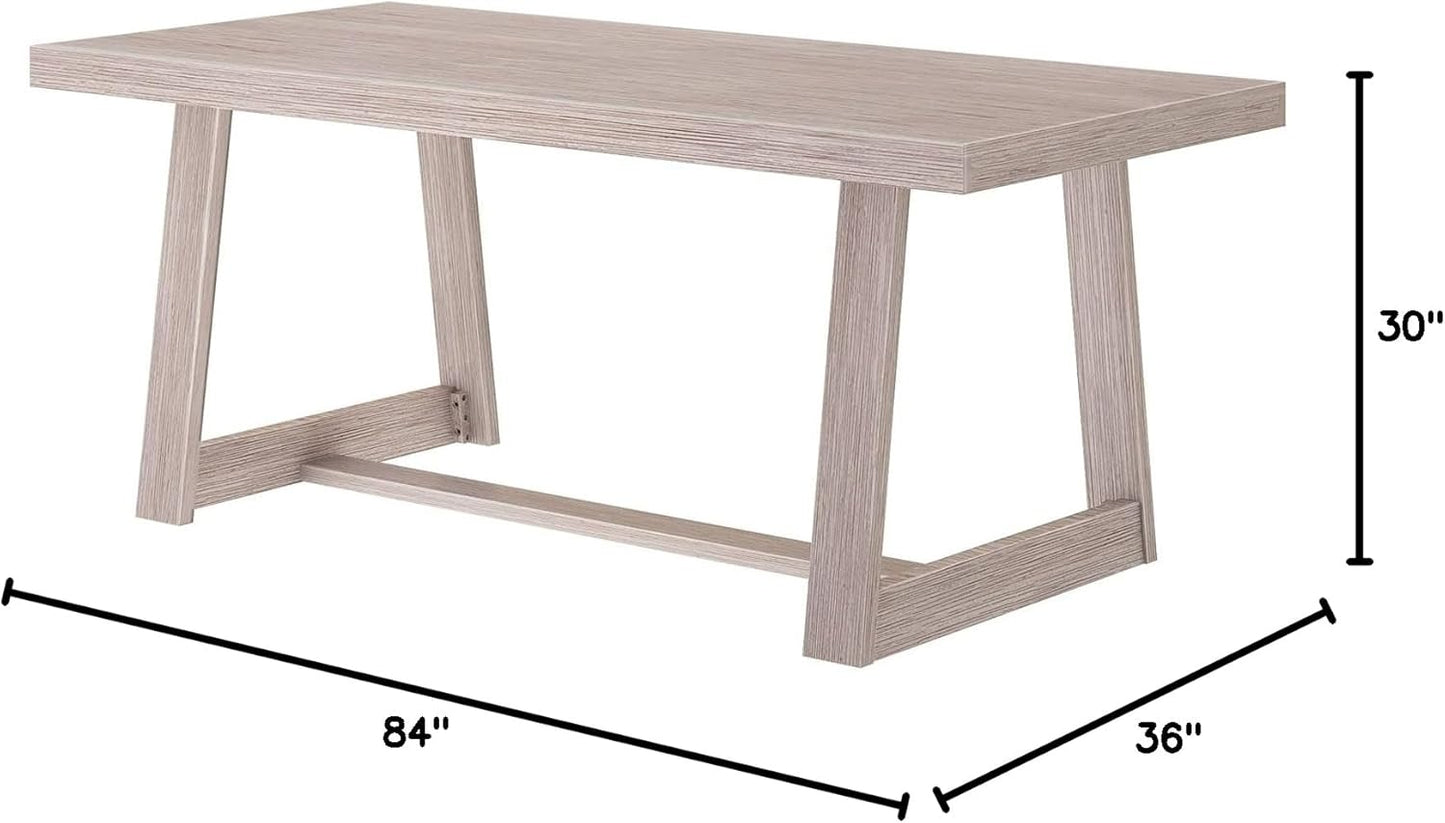 Plank+Beam 84 Inch Farmhouse Dining Table, Solid Wood Rustic Kitchen Table, Large Wooden Rectangular Dinner Table for Dining Room, Home Office, Living Room Furniture, Easy Assembly, Seashell Wirebrush