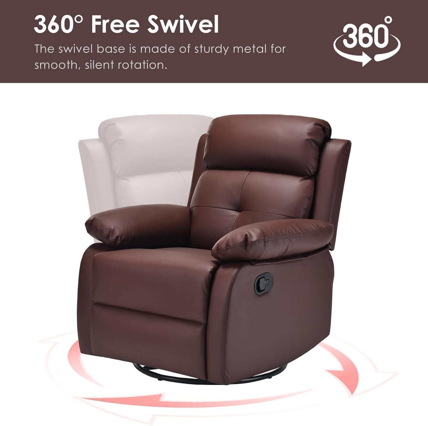 Swivel Rocker Recliner, 360 Swivel Small Recliners with 30 Degree, 90-150 Degree Angle, Faux Leather Lift Chair for Home Theater Seating, Adults, Living Room, Bedroom, Brown