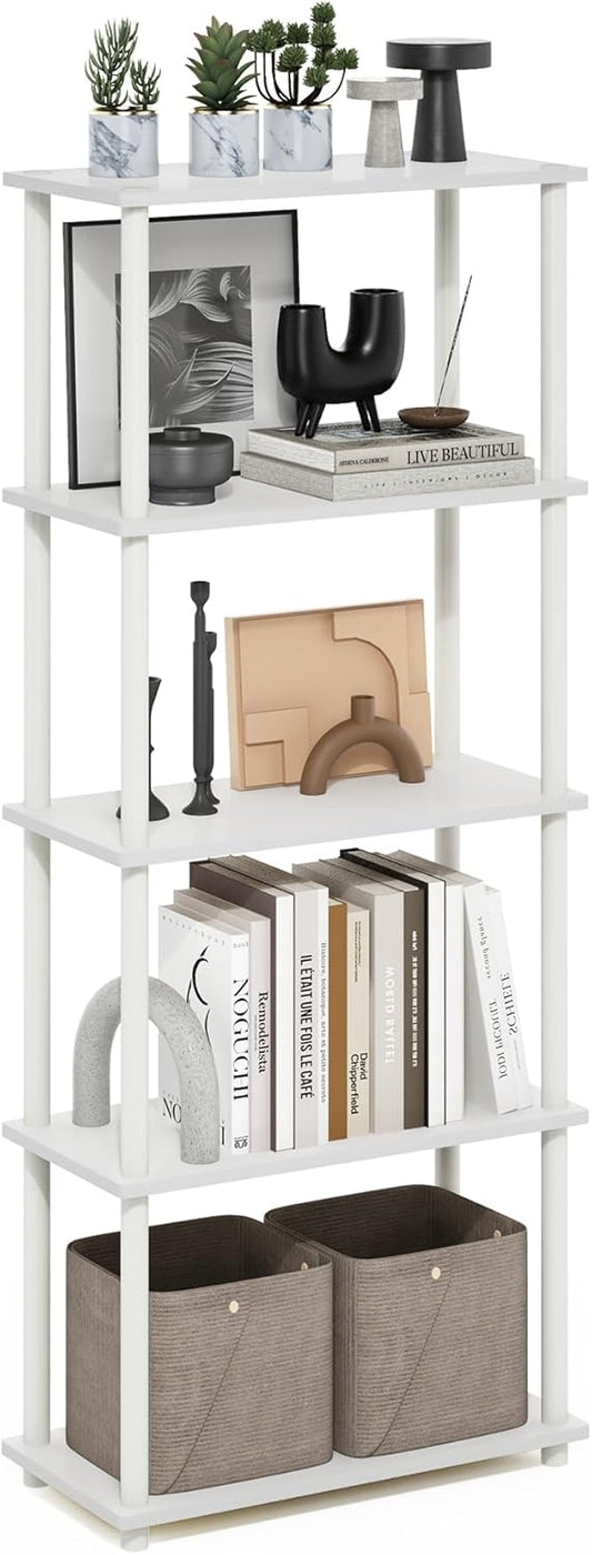 Furinno Turn-N-Tube 5-Tier Multipurpose Shelf Display Rack, White/White