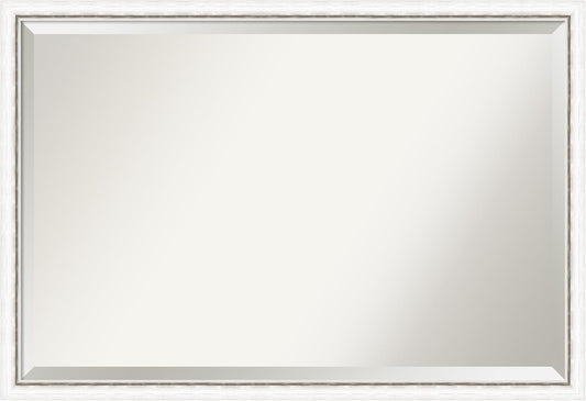 Amanti Art White Bathroom Mirror for Over Sink, 26x38 Morgan White Silver Rectangle Vanity Mirror, Large Modern Contemporary Wood Frame, Hangs Horizonally and Vertically, Bathroom Wall Decor, Beveled