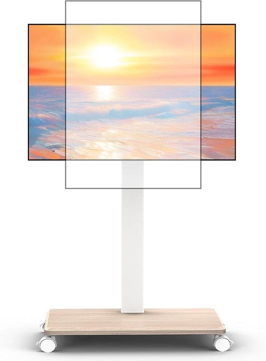 Rolling TV Stand Portrait for 65 70 75 Inch TVs, Tilt and Swivel Mobile TV Cart on Wheels up to 110 Lbs, 6 Height Adjustable PortableTV Stand, Max VESA 600x400mm White