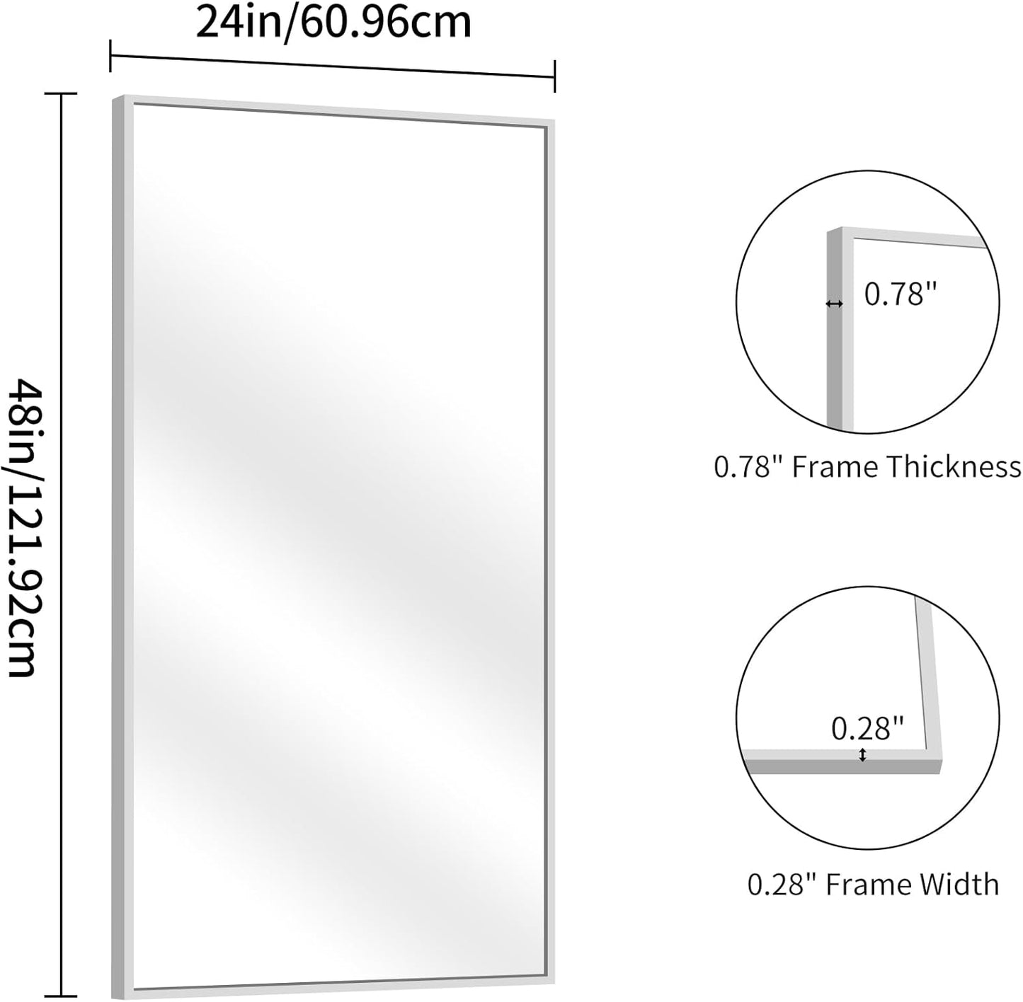 YIROMAN Bathroom Mirror 48"x24", Large Brushed Silver Bathroom Mirror for Over Sink with Aluminum Frame, Rectangular Vanity Mirror with Right Angle, Wall Mirror Hangs Horizontal or Vertical