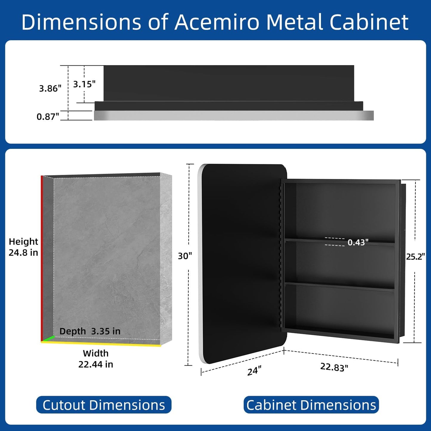 24x30 Inch Bathroom Medicine Cabinet with Mirror Metal Framed Recessed or Wall Mounted Mirrored Medicine Cabinets for Bathroom Brushed Silver