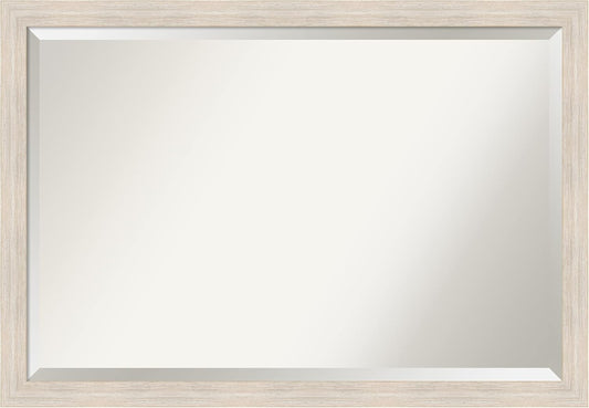 Amanti Art White Bathroom Mirror for Over Sink, 27x39 Hardwood White Wash Narrow Rectangle Vanity Mirror, Large Rustic Farmhouse Wood Frame, Hangs Horizonally and Vertically, Bathroom Wall Decor