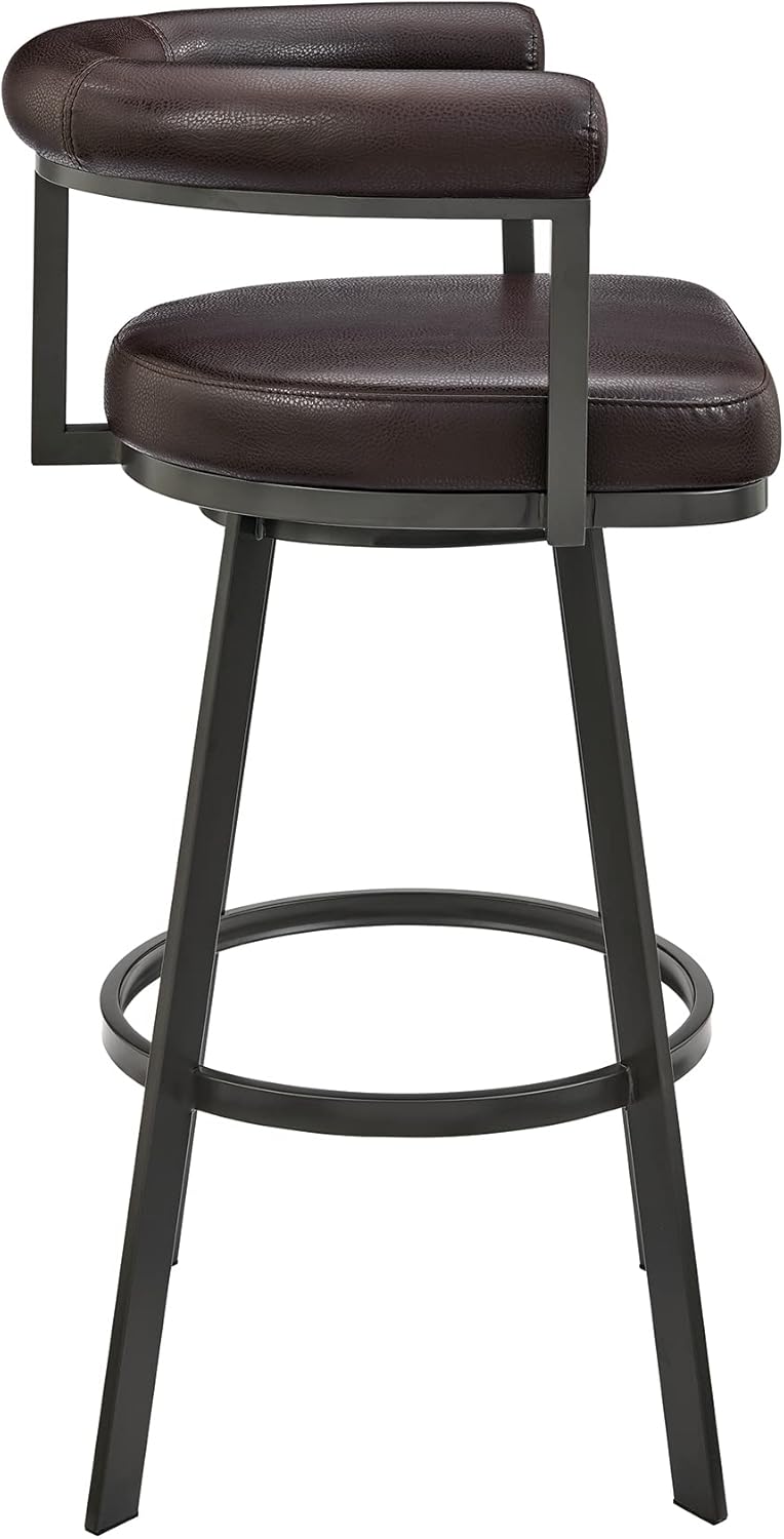 Armen Living Magnolia Swivel Counter Stool in Brown Metal with Brown Faux Leather