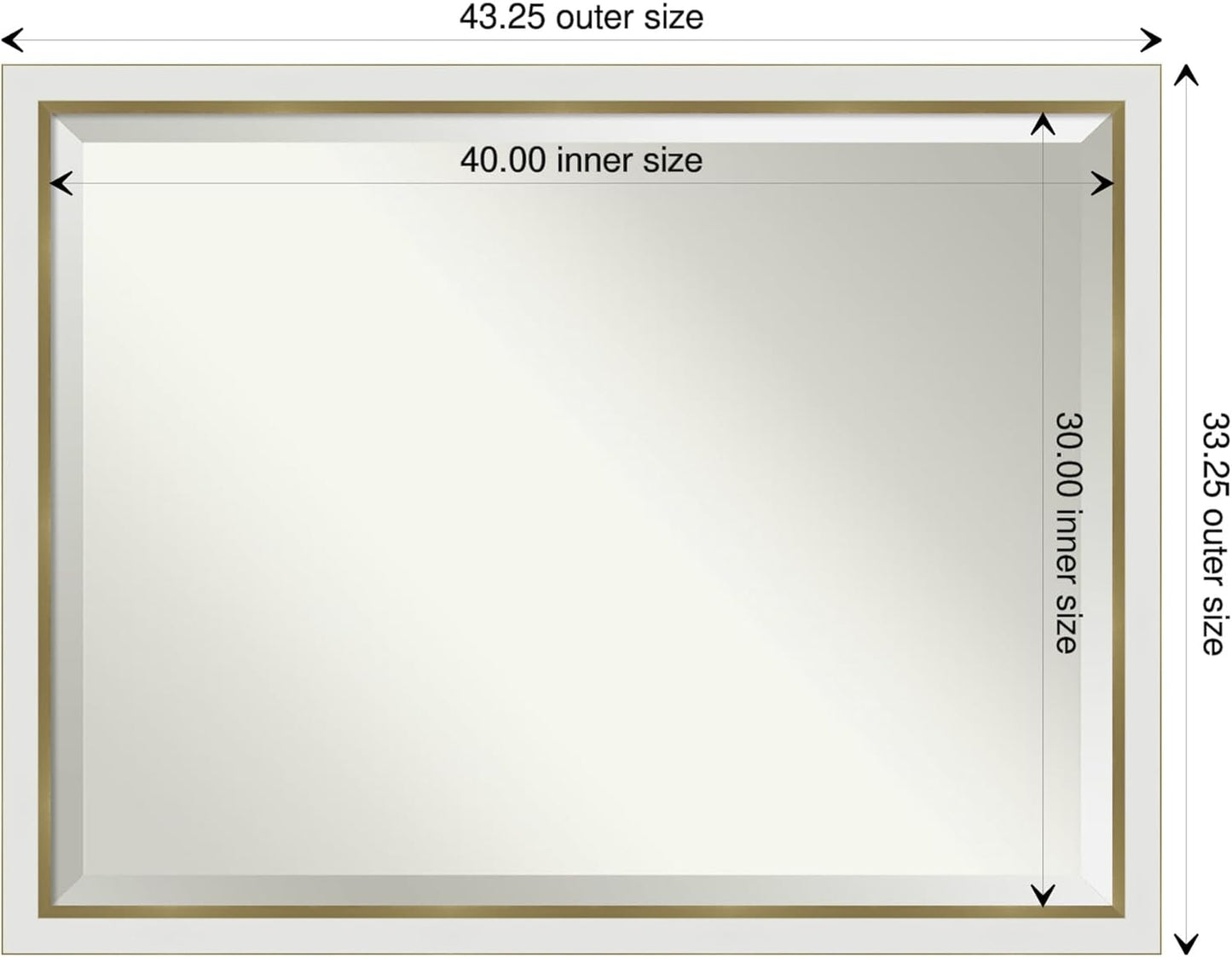 Amanti Art White Bathroom Mirror for Over Sink, 33x43 Eva White Gold Narrow Rectangle Vanity Mirror, X-Large Modern Contemporary Frame, Hangs Horizonally and Vertically, Bathroom Wall Decor, Beveled
