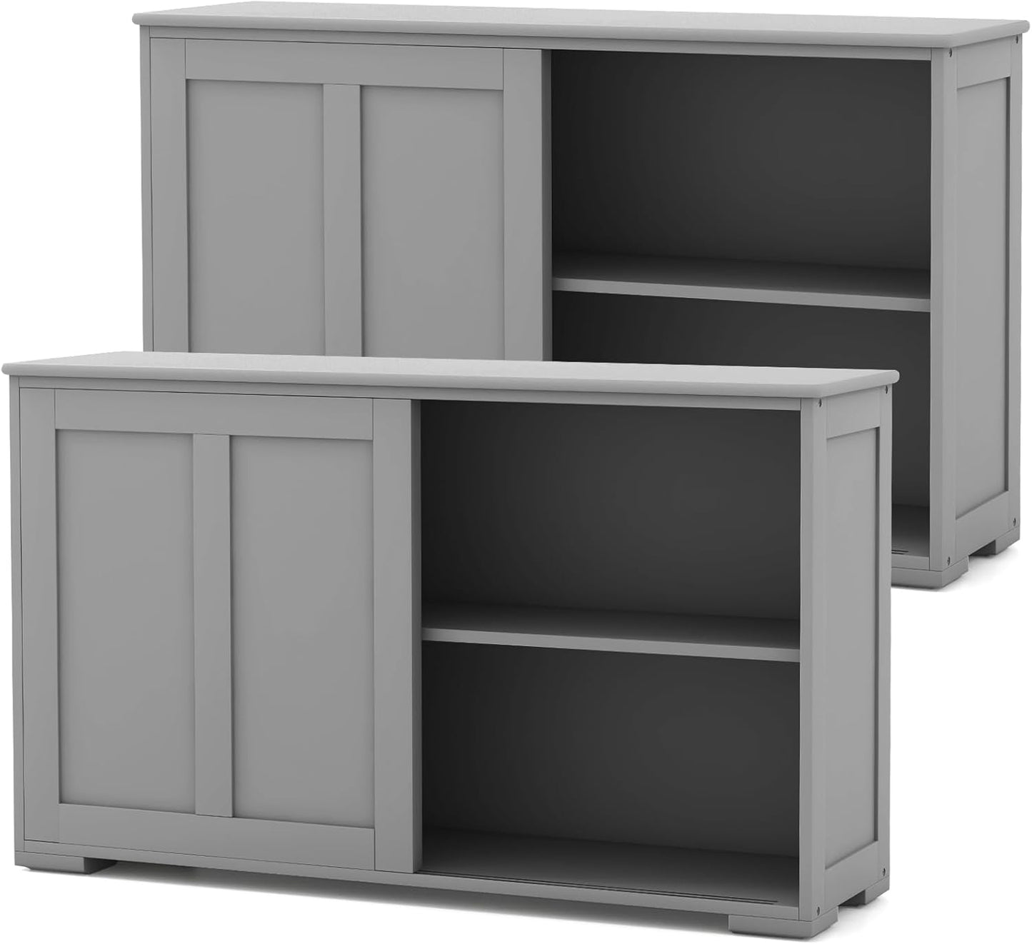 Costzon Sideboard Buffet Cabinet of 2, Wooden Kitchen Storage Cabinet with Adjustable Shelf, Sliding Barn Door, Accent Coffee Bar Cabinet Console Table for Living Room, Dining Room, Hallway (Grey)