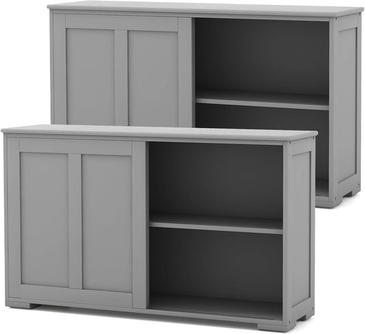 Costzon Sideboard Buffet Cabinet of 2, Wooden Kitchen Storage Cabinet with Adjustable Shelf, Sliding Barn Door, Accent Coffee Bar Cabinet Console Table for Living Room, Dining Room, Hallway (Grey)