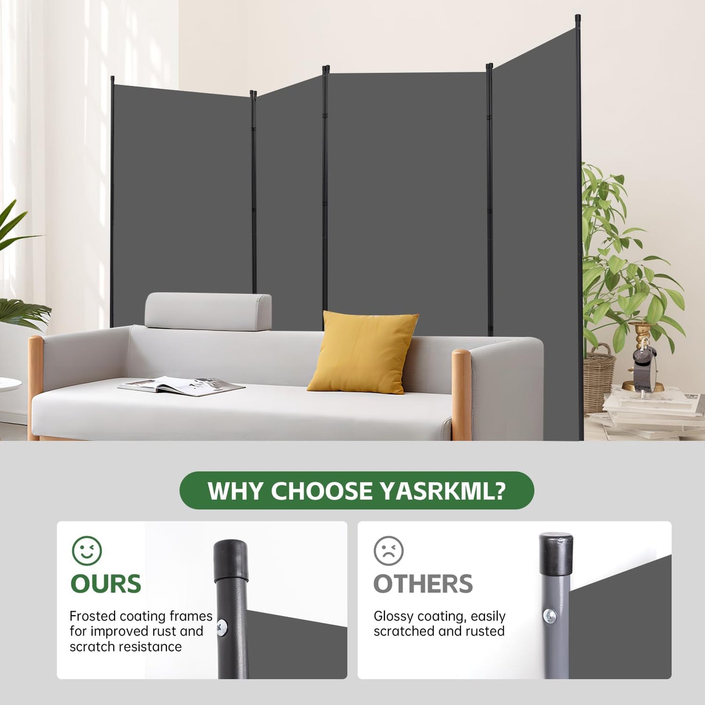 YASRKML Room Divider Folding Privacy Screens, Portable Room Divider Panel 4 Panel Partition Room Dividers Screen, Freestanding Room Partitions and Dividers Fabric Dividers for Room Separation, Grey