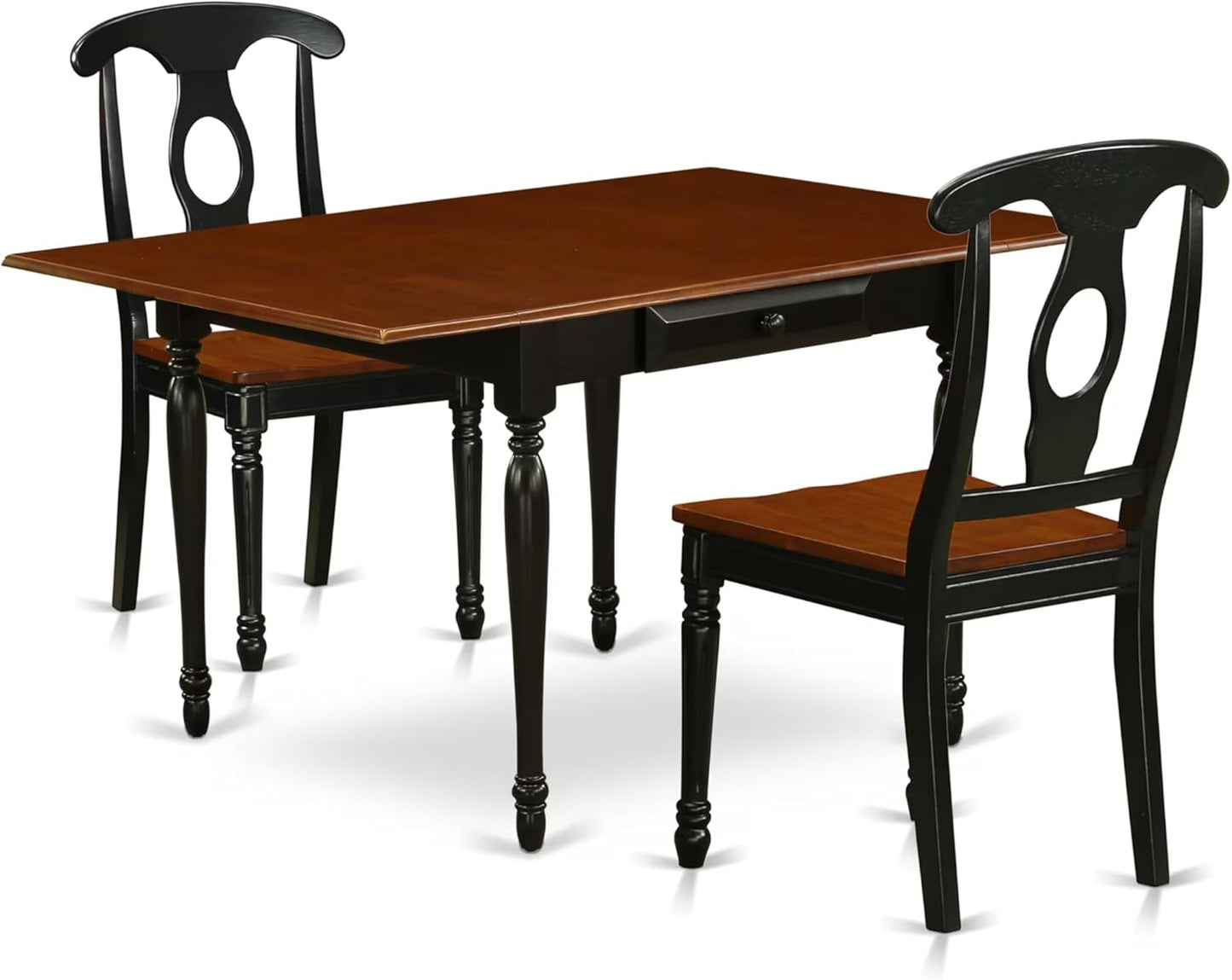 East West Furniture MZKE3-BCH-W 3 Piece Modern Dining Table Set Contains a Rectangle Wooden Table with Dropleaf and 2 Dining Chairs, 36x54 Inch, Black & Cherry