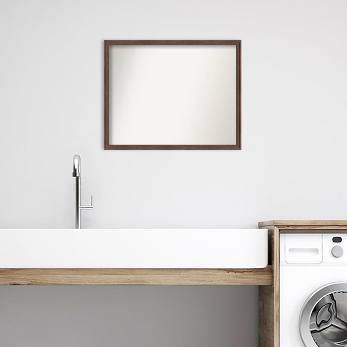 Amanti Art Brown Bathroom Mirror for Over Sink, 24x30 Florence Light Brown Rectangle Vanity Mirror, Large Casual Frame, Hangs Horizonally and Vertically, Bathroom Wall Decor, Non-Beveled Edge