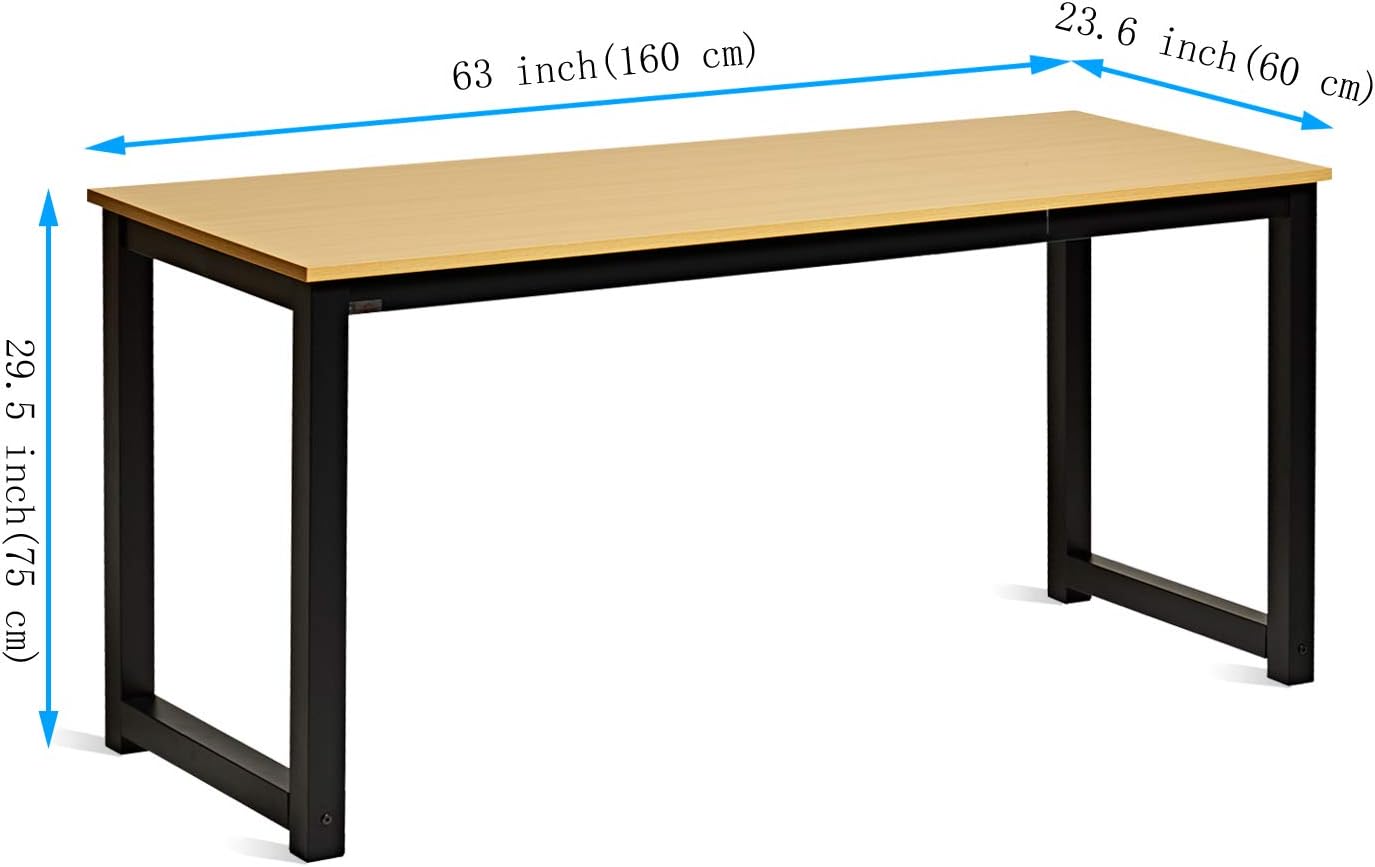 Decoholic 63 Inch Computer Desk, Home & Office PC Laptop Study Writing Table Workstation with Leg Bars, Modern Simple Industrial Style,Oak