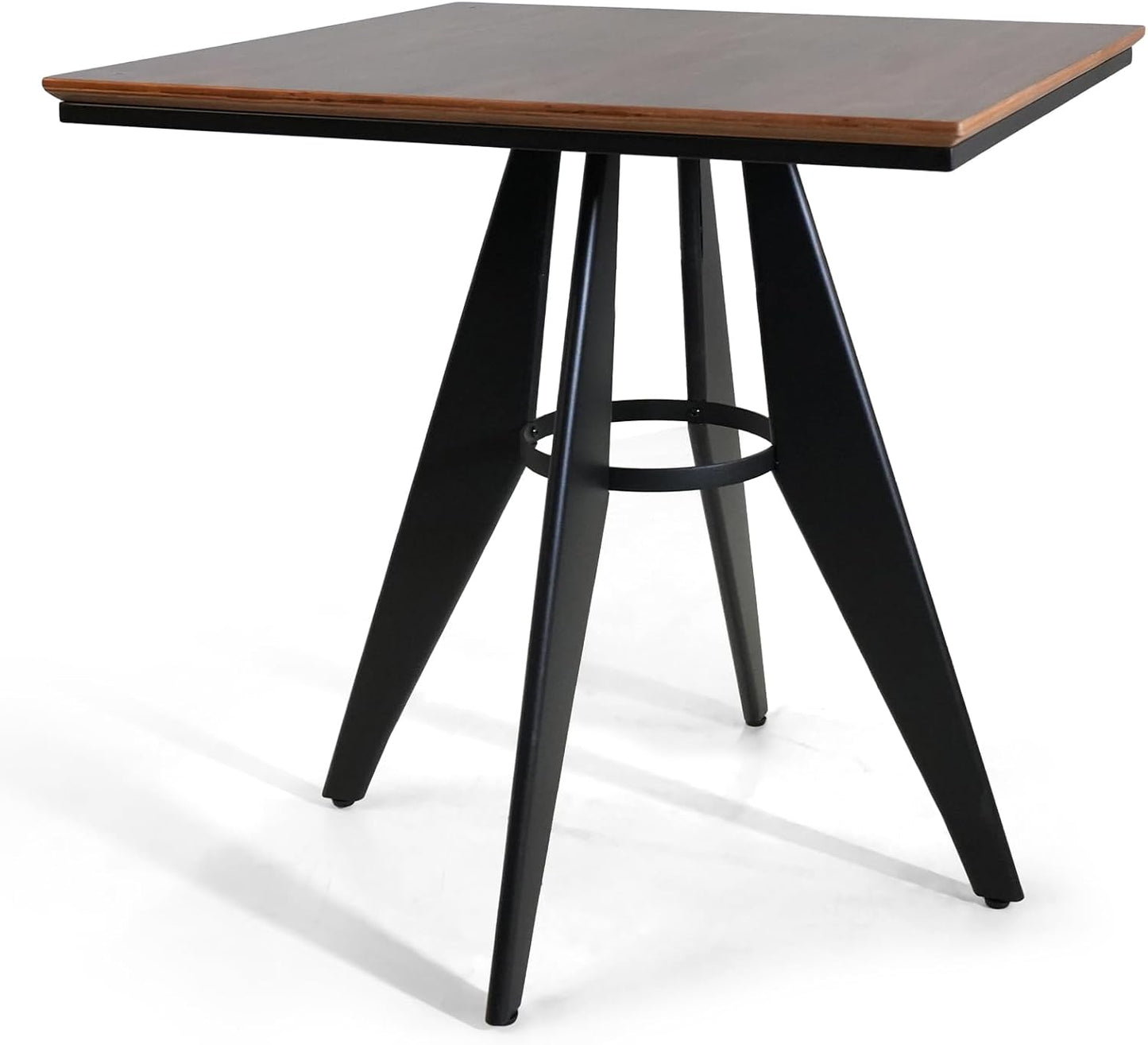 Square Cafe Table - 27.6" Oak Wood Top, Metal Frame, 28.15" High, Modern Industrial Dining Table for Kitchen, Home Office, Bistro, Compact for Space Saving