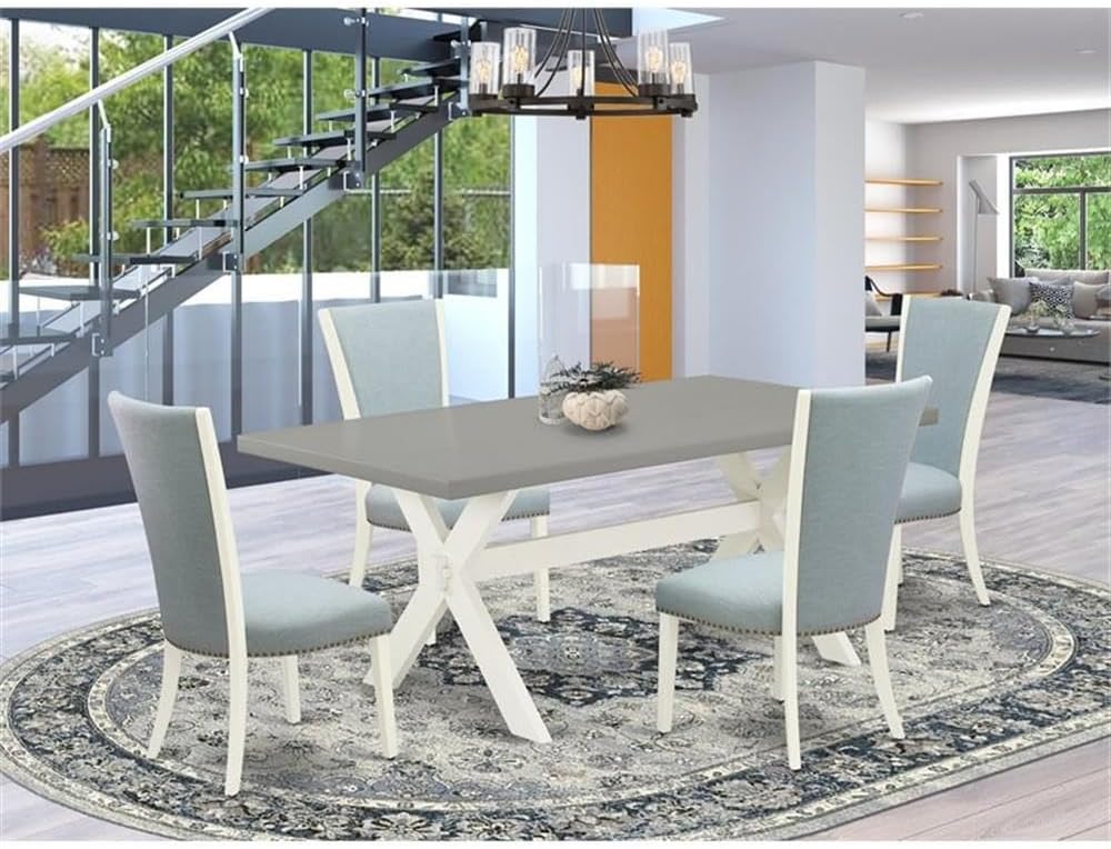 East West Furniture X097VE215-5 5 Piece Dining Table Set for 4 Includes a Rectangle Kitchen Table with X-Legs and 4 Baby Blue Linen Fabric Upholstered Chairs, 40x72 Inch, Multi-Color