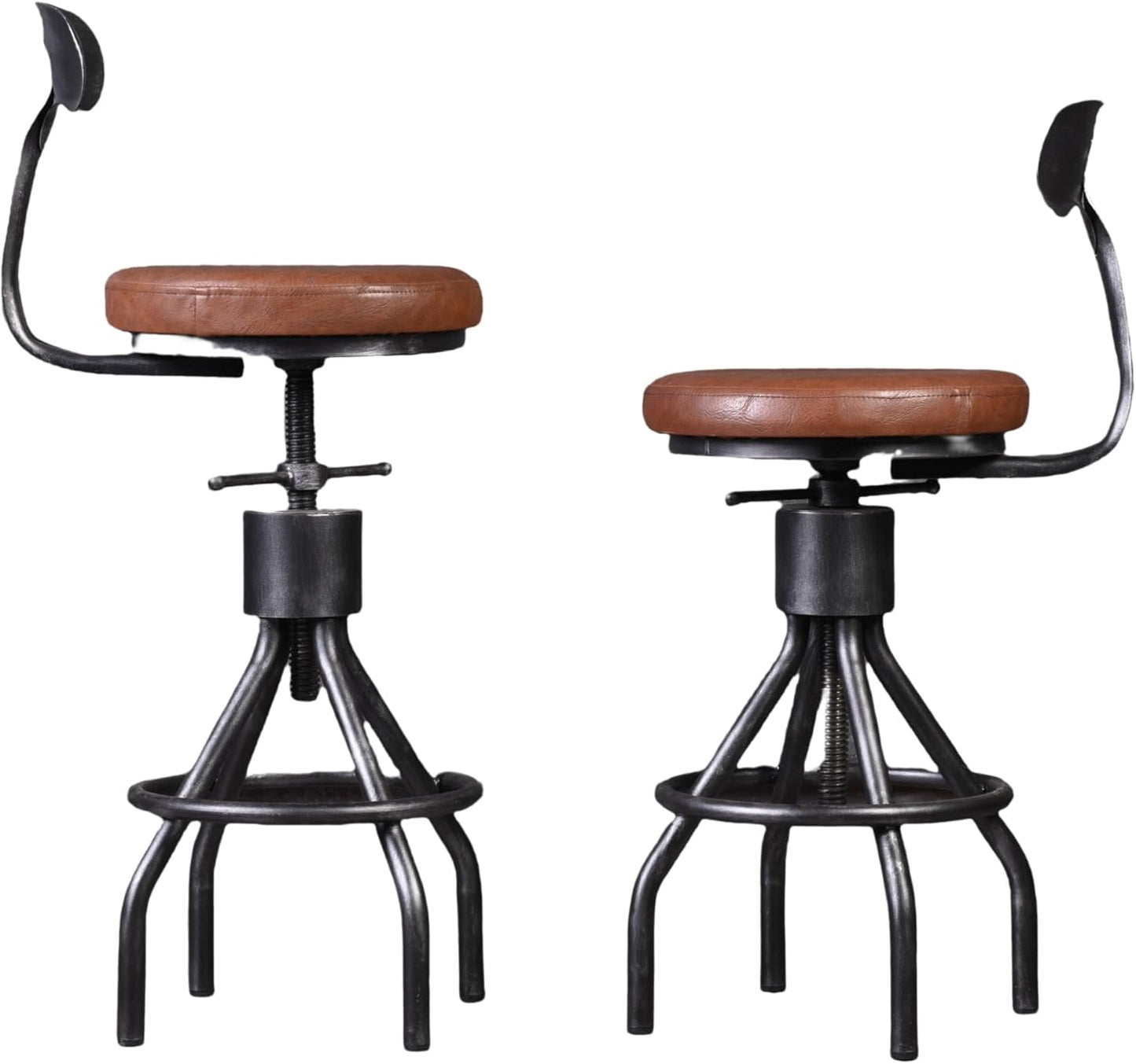 LOKKHAN Set of 2 Industrial Leather Bar Stools-Adjustable Swivel Metal Bar Stool-24-30 Inch Tall Seat Height Counter Height to Bar Height-Kitchen Stool Dining Chair,Cafe Stools with with Backrest