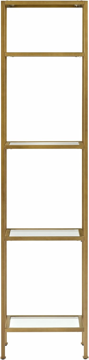 Crosley Furniture Aimee Narrow Bookshelf with Glass Shelves, Bookcase Storage, Gold and Glass