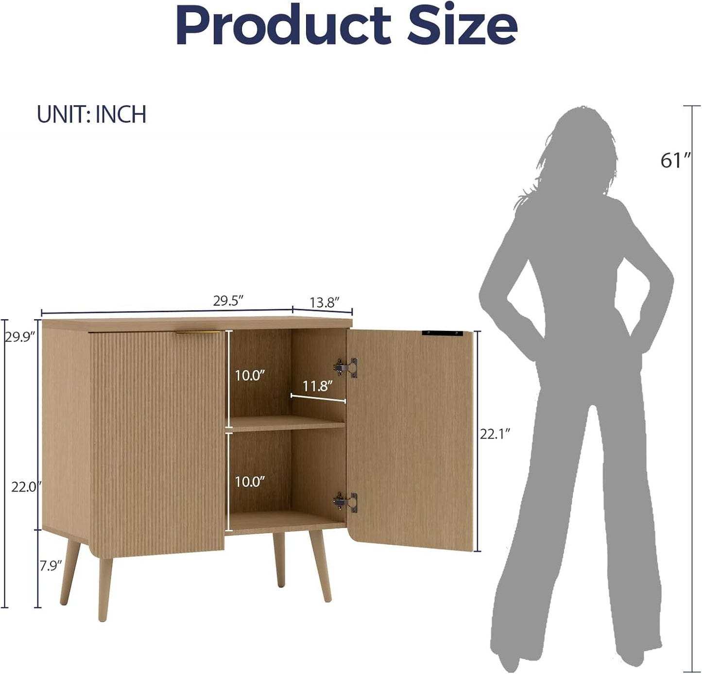 Buffet Cabinet with Storage, Wood Fluted Multifunctional Storage Cabinet with 2 Doors, Sideboard Buffet Credenzas for Living Room, Entryway, Hallway, Natual Oak