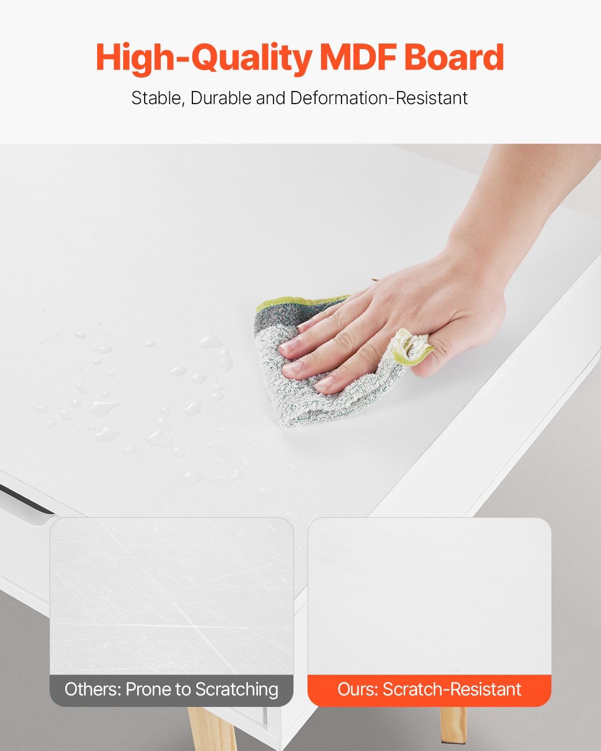 VEVOR Small Desk with Drawers, Kids Desk for Bedroom, Wooden Simple Study Table for Drawing, Reading, Writing, Rectangle MDF Furniture Study Storage Table for Home, Office, White + Wood