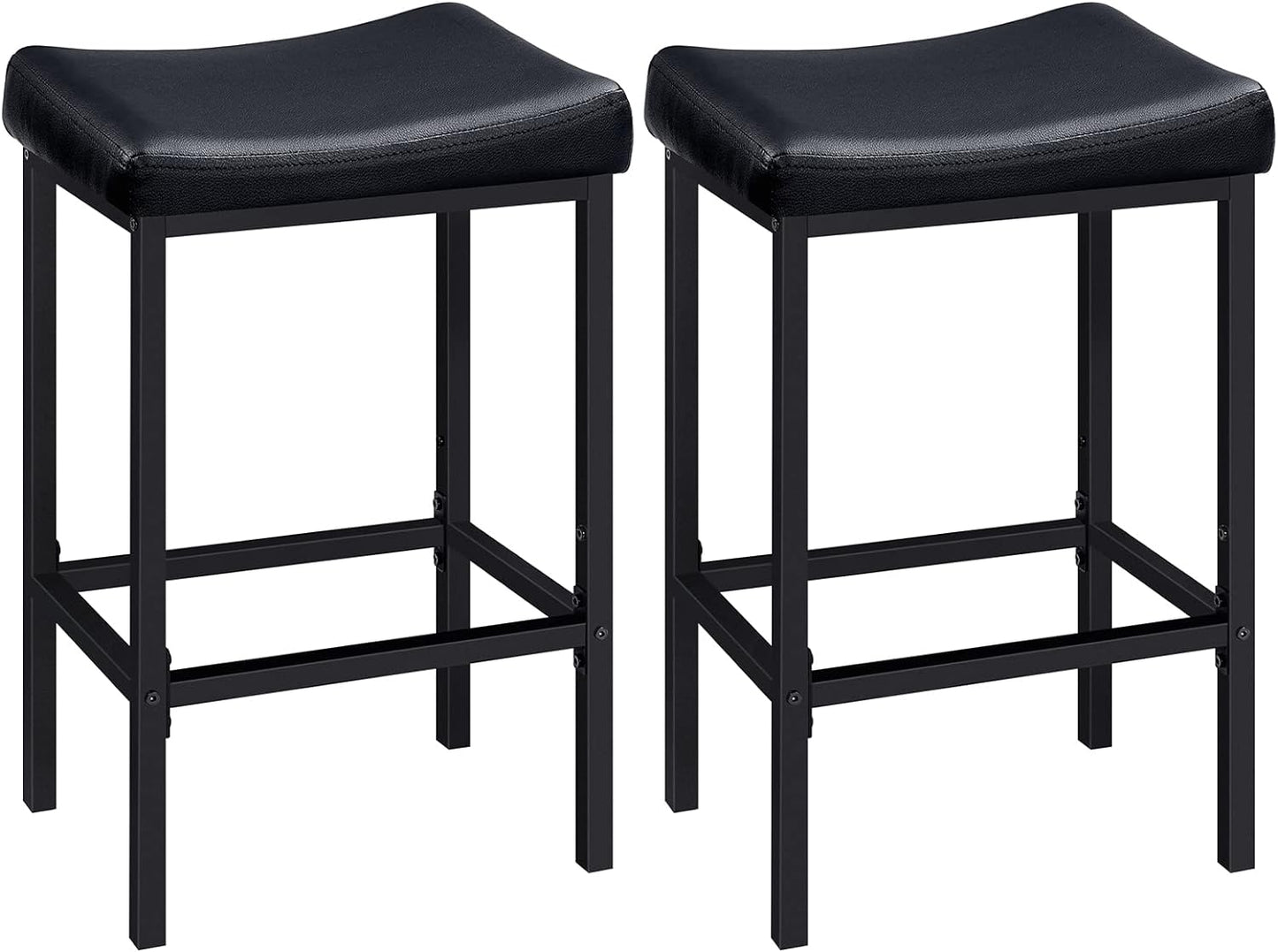 HOOBRO Bar Stools, Set of 2 Bar Chairs, Counter Height Stools, Saddle Barstools with Curved Surface, 24.8 Inches, 2.4" Thick Upholstery, for Kitchen, Dining Room, Cafe Black BB10BY01