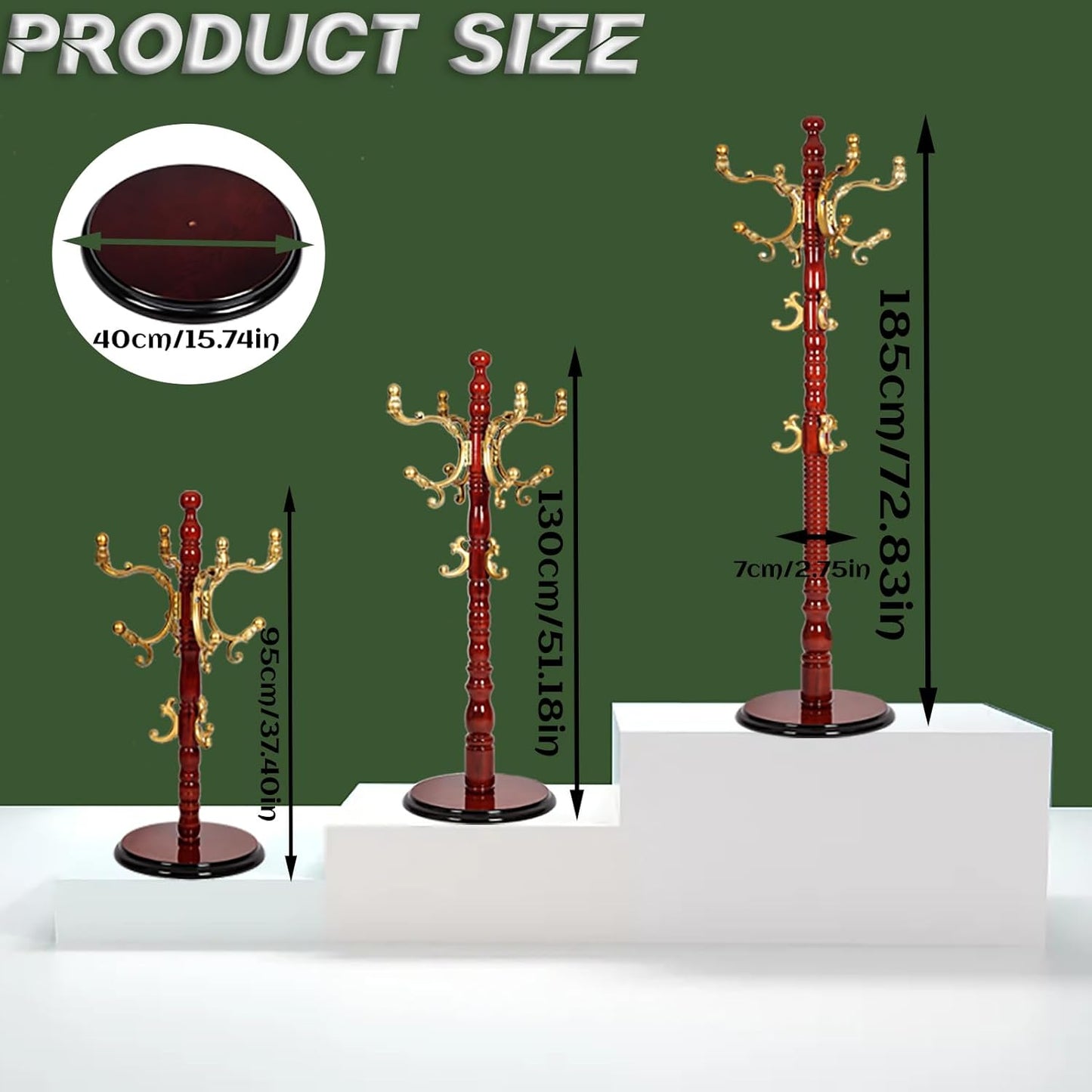 73" Wooden Coat Rack Stand,Coat Racks Freestanding With 14 Hooks And Solid Round Base Heavy Duty Adjustable Height Hall Tree Coat Rack for Entryway Hallway Foyer Office Bedroomf (Begonia)