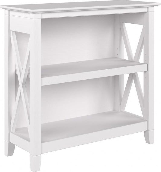 Bush Furniture Key West Small 2 Shelf Bookcase in Pure White Oak, Compact Home Organizer, Vertical Storage Solution, Bookshelf for Office or Living Room