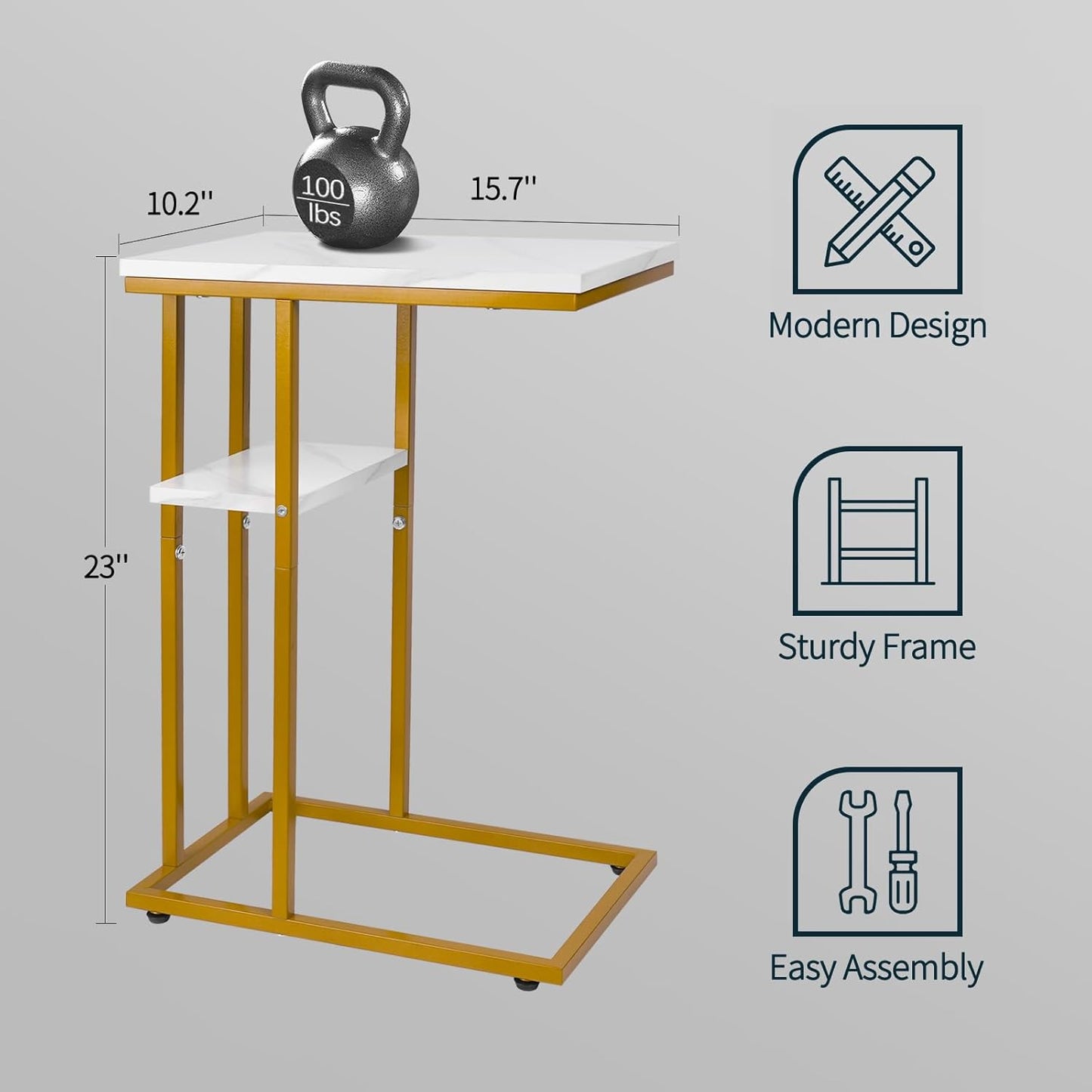 Yoobure C Shaped End Table Set of 2, Side Table for Couch and Bed, Small Side Tables for Small Spaces, Living Room, Bedroom, Rustic Snack Tables
