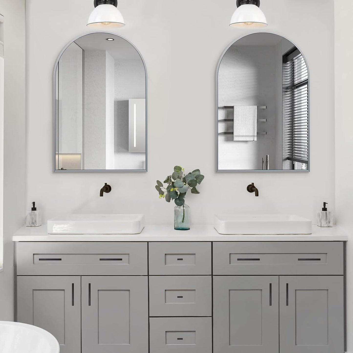 20" x 30" Silver Arched Mirror, Modern Aluminum Alloy Metal Frame, Arch Bathroom Vanity and Wall Decor Mirror for Bathroom, Living Room, Bedroom, Entryway