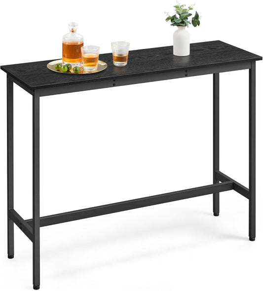 VASAGLE Bar Table, Narrow Long Kitchen Dining Table, Sturdy Metal Frame, Industrial, 15.7 x 47.2 x 35.4 Inches, Ebony Black and Ink Black ULBT120B56