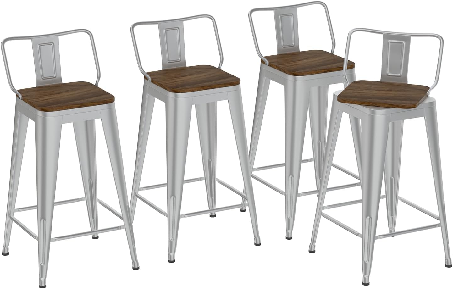 30 Inch Swivel Bar Stools Set of 4, Counter Height Bar Stools with Low Back, Metal Industrial Bar Chairs for Kitchen Island (Silver)