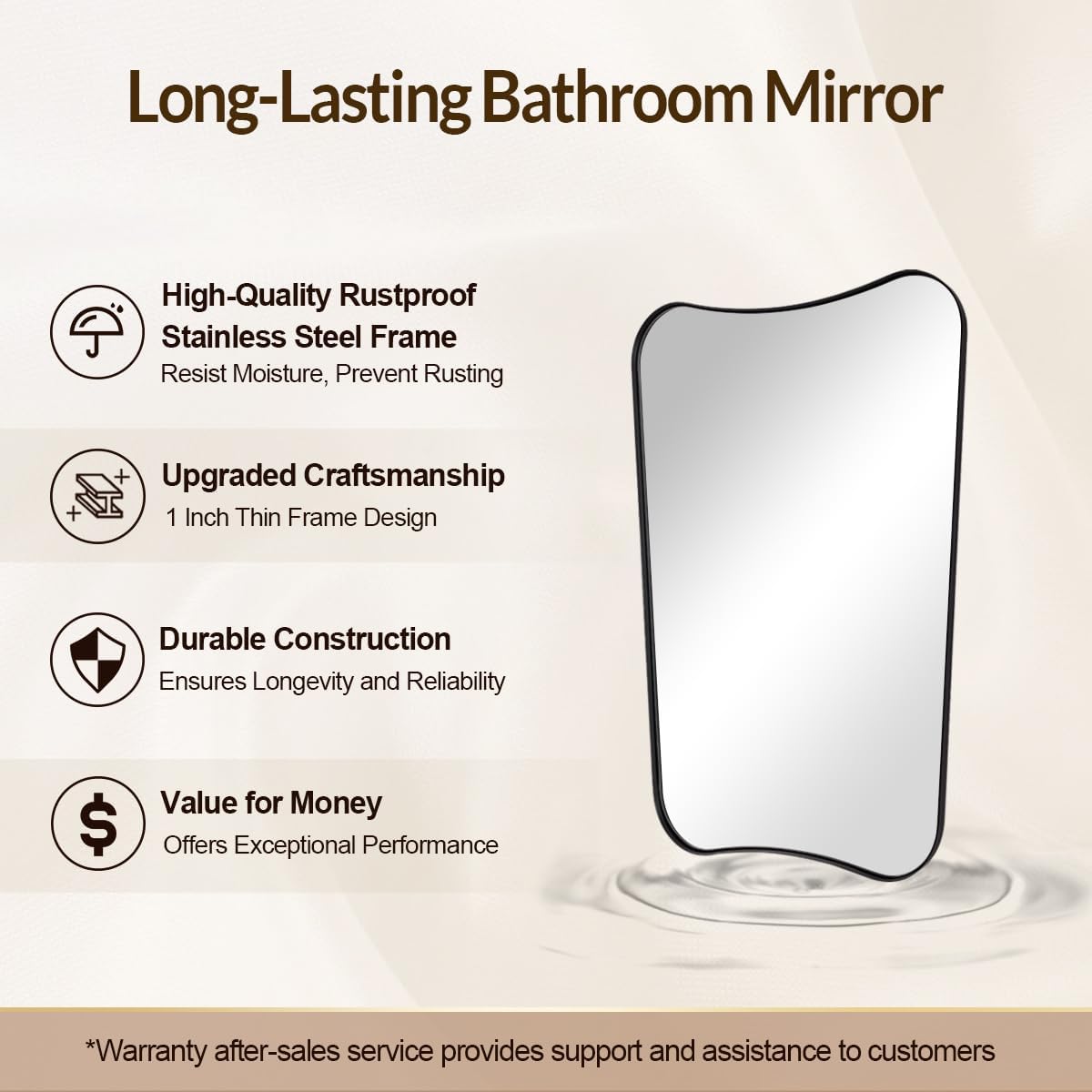 Black Bathroom Vanity Mirrors, 24 x 36 Irregular Wall Mirror with Black Trim Frame, Modern Asymmetrical Wall Mirror, Unique Shaped Decorative Mirrors for Living Room, Bedroom, Fireplace