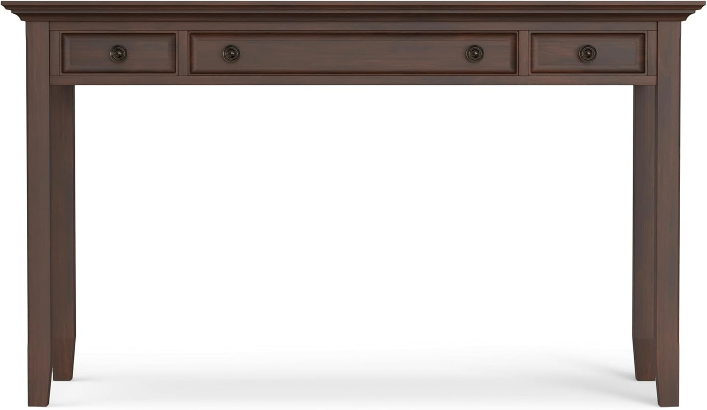 SIMPLIHOME Amherst Desk - 54-Inch Wide Solid Wood Writing Desk in Russet Brown, Transitional Home Office Computer Table for Workspace or Study with 2 Drawers and Flip-Down Keyboard Tray