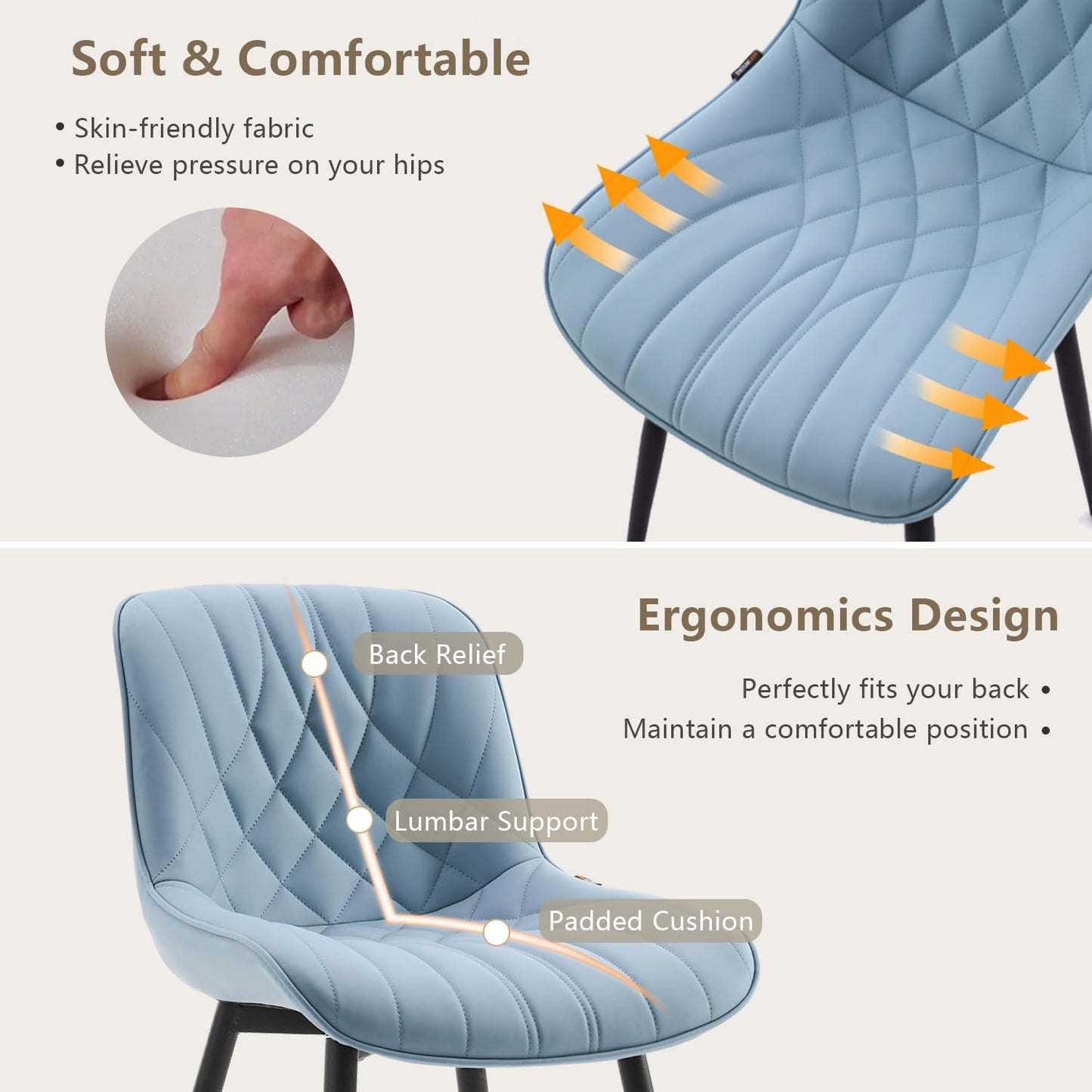 YOUNUOKE Dining Chairs Set of 2 Mid Century Modern Kitchen Chair Comfortable Upholstered Faux Leather Dinner Chairs for Kitchen Dining Room, Blue