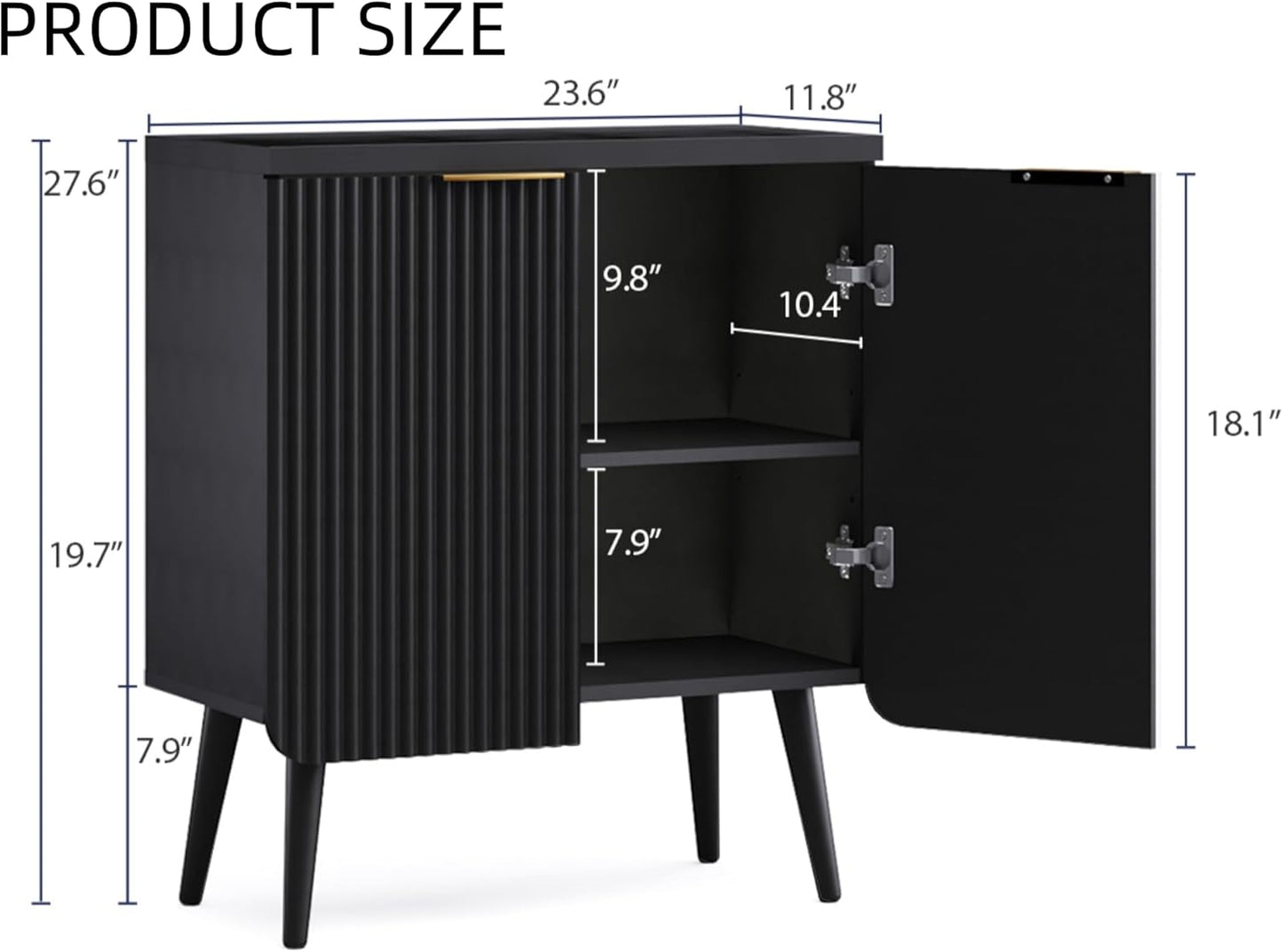 Buffet Cabinet, Sideboard Fluted Cabinet Modern Kitchen Buffet Storage Cabinets with Doors and Shelves, Wood Farmhouse Coffee Bar Station for Entryway & Dining Room & Living Room, Black