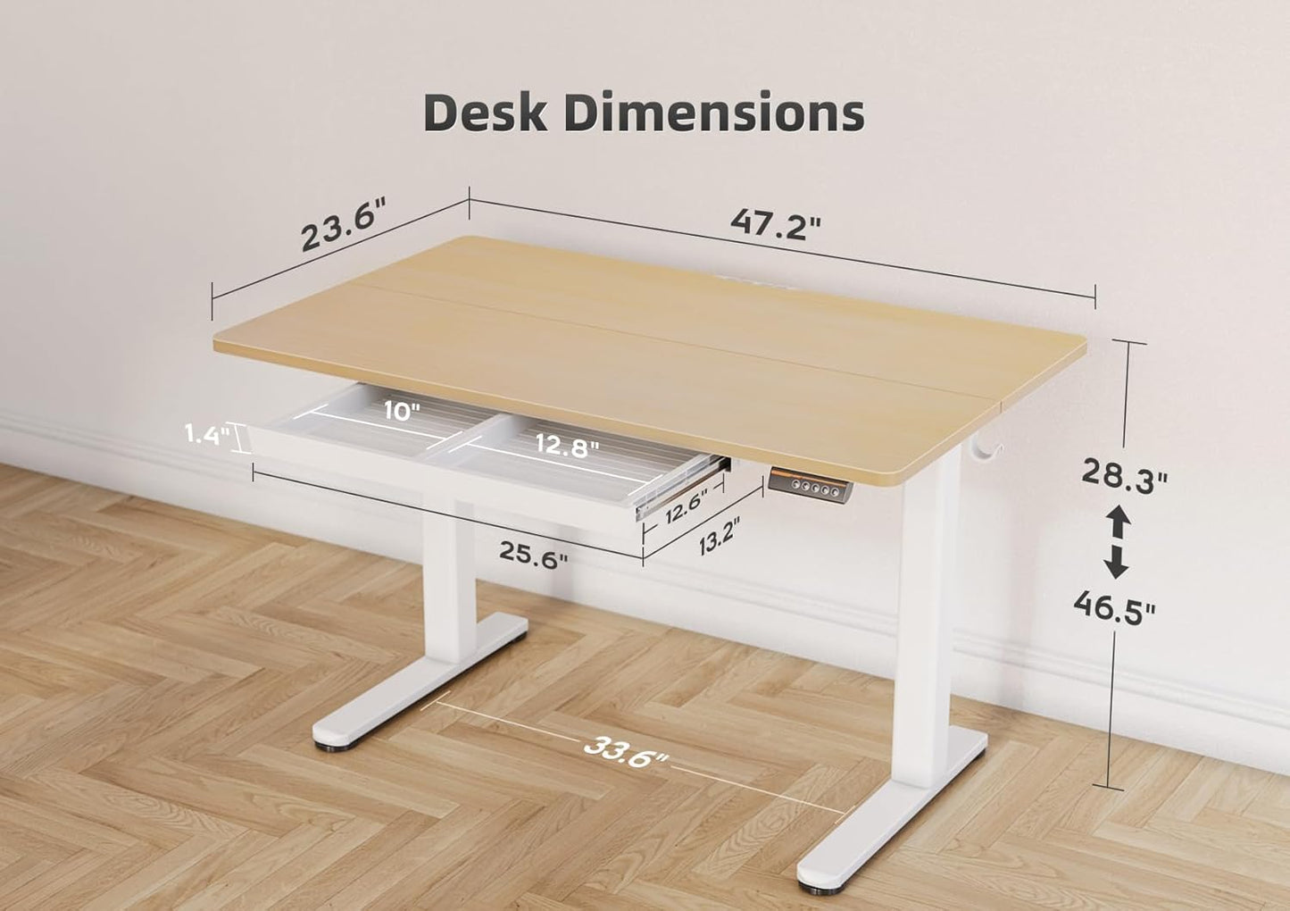 YDN Standing Desk with Drawers, Height Adjustable Desk 48 x 24 Inch, Electric Sit Stand Home Office, Natural