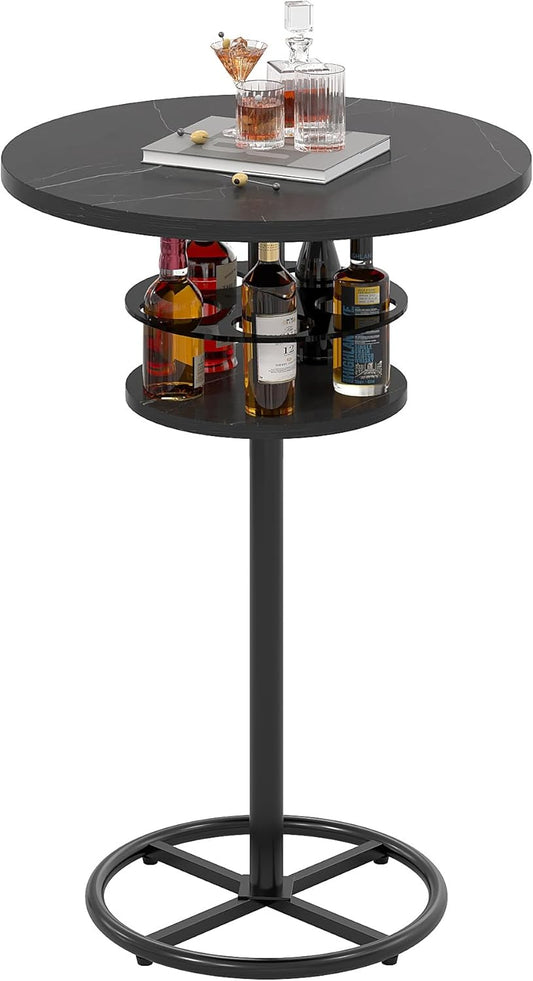 VECELO 36” High Top Bar Table, Sturdy Frame with Metal Base for Cocktail, Pub, Easy Assembly, Marble Black