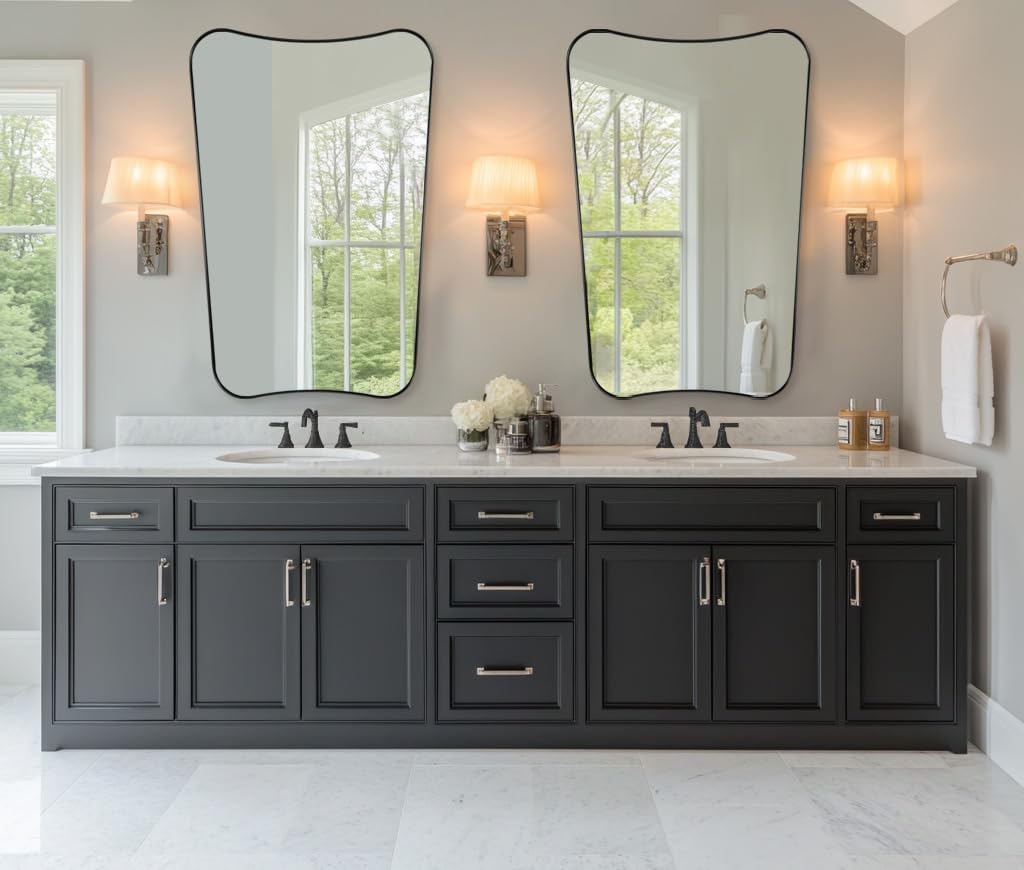 ANDY STAR Matte Black Mirror, 24x40 Inch Bathroom Vanity Mirror, Asymmetrical Mirror in Premium Stainless Steel Frame, Deep 1’’, Butterfly Shaped Decorative for Bathroom, Powder Room, Entryway