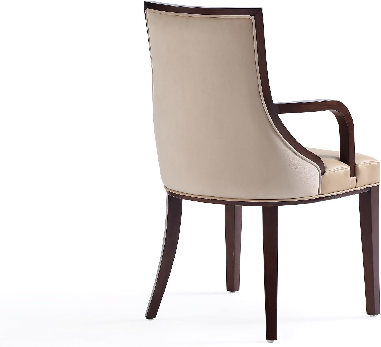 Manhattan Comfort Grand Faux Leather Dining Chairs with Arms, Padded Wingback Seat, Fine Rectangular Stitching and Solid Wood Frame, Set of 2, Tan