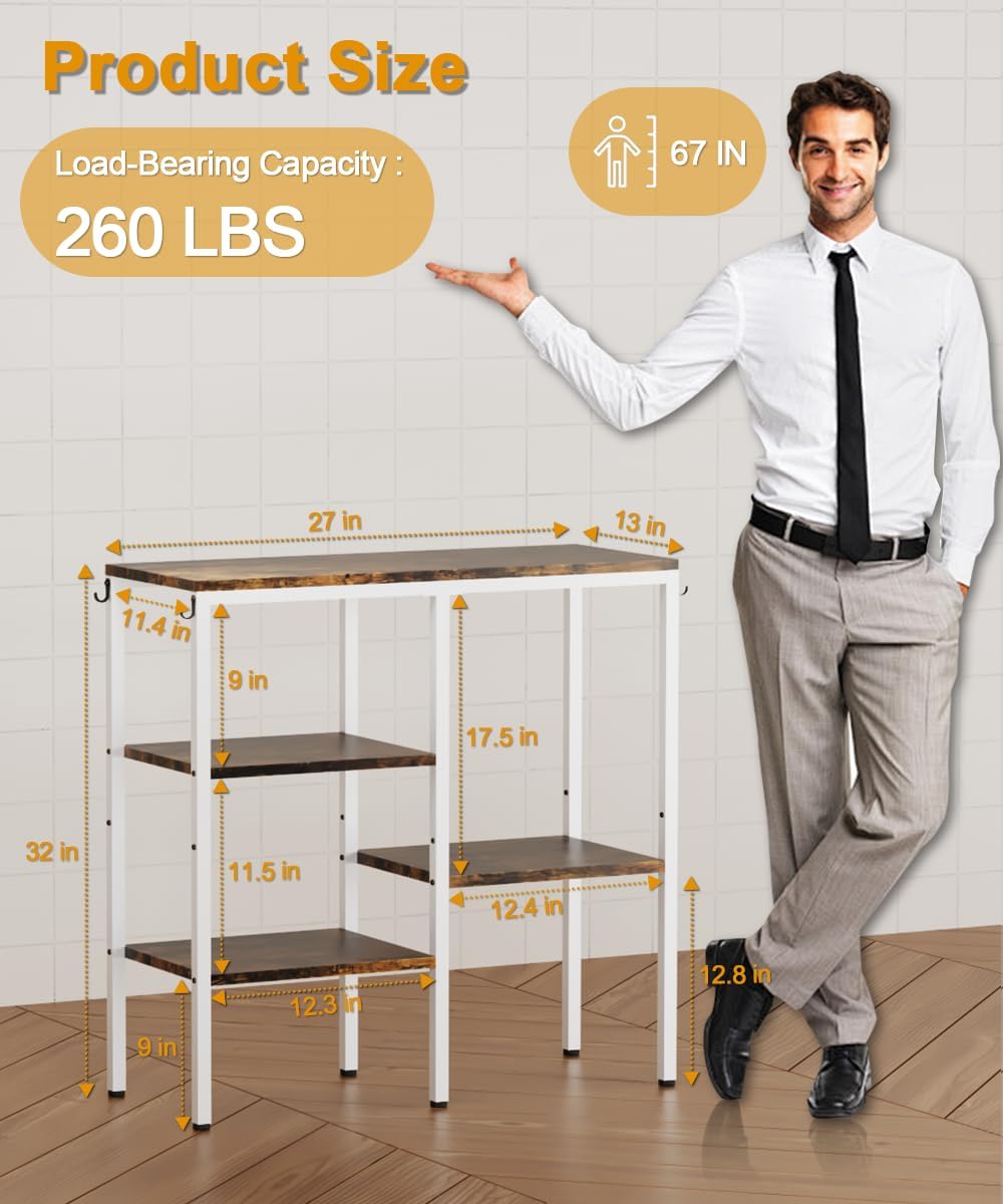 Artibear 4-Tier Kitchen Microwave Oven Stand, Adjustable Coffee Bar Station for Small Appliance, Baker's Rack with 4 Hooks & 5 Storage Shelves, Utility Rack for Kitchen, Living Room, Office, White