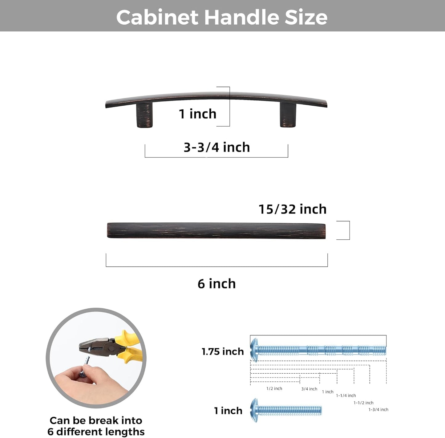 5 Pack Cabinet Handles 3.75" Hole Center - Curved Cabinet Pulls Oil Rubbed Bronze Drawer Pulls for Kitchen Cupboard Solid Hardware for Dresser Drawer Arch Hardware
