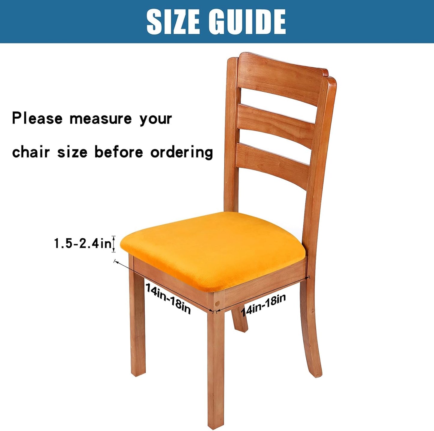 Smiry Velvet Seat Covers for Dining Room Chair Set of 2, Stretch Fit Removable Washable Chair Seat Cushion Protector Slipcovers with Ties, Mustard Yellow