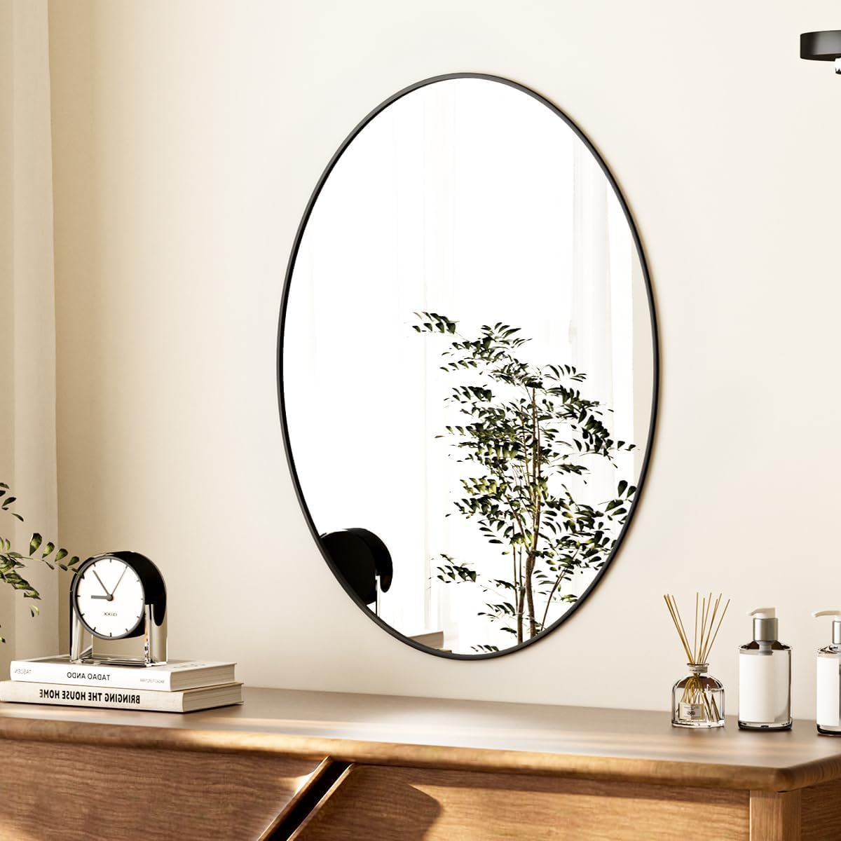 Koonmi Black Oval Bathroom Mirror, 30"x48" Bathroom Vanity Mirror, Oval Mirror for Bedroom Living Room Entryway, Hangs Horizontal or Vertical