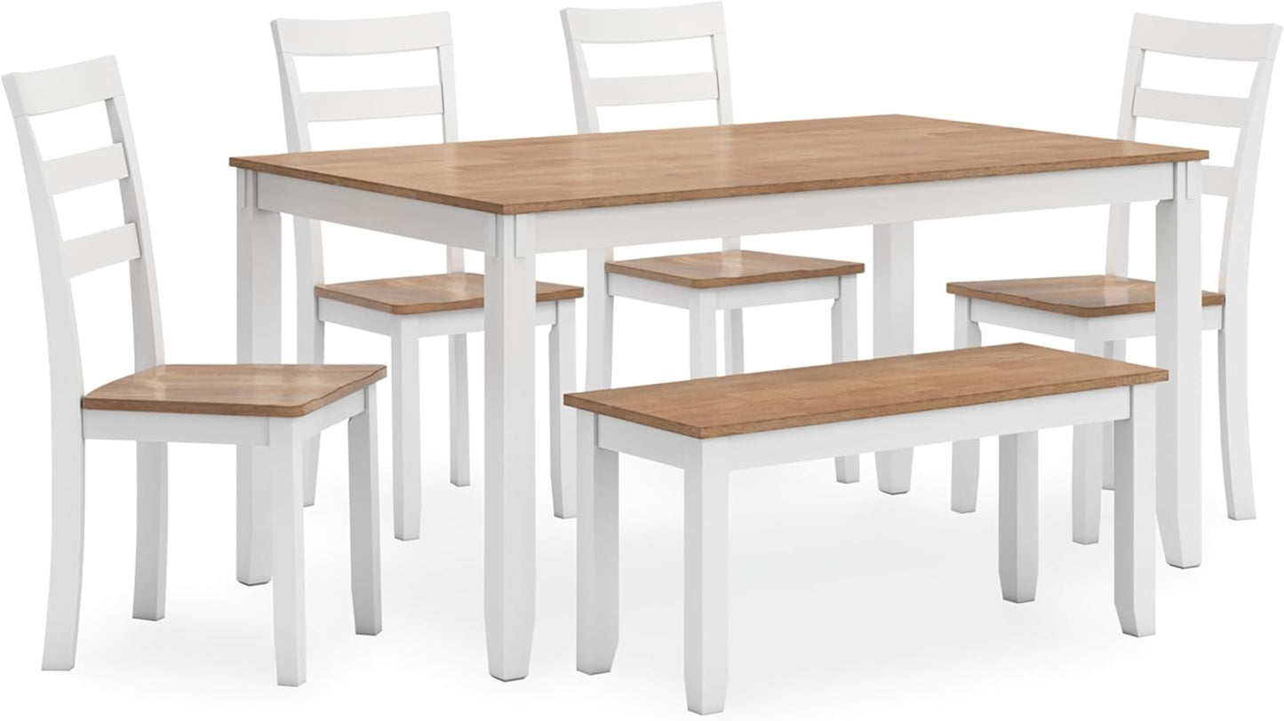 Signature Design by Ashley Gesthaven Modern Dining Table with 4 Chairs and Bench, Set of 6, White & Light Brown